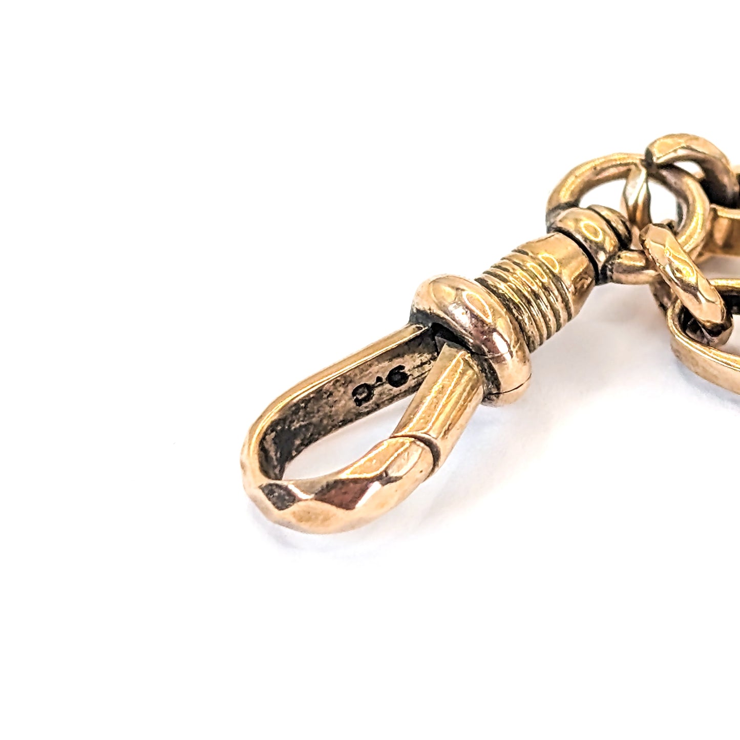 Antique 9K Gold Openwork Watch Chain – Interlocking Ring Links