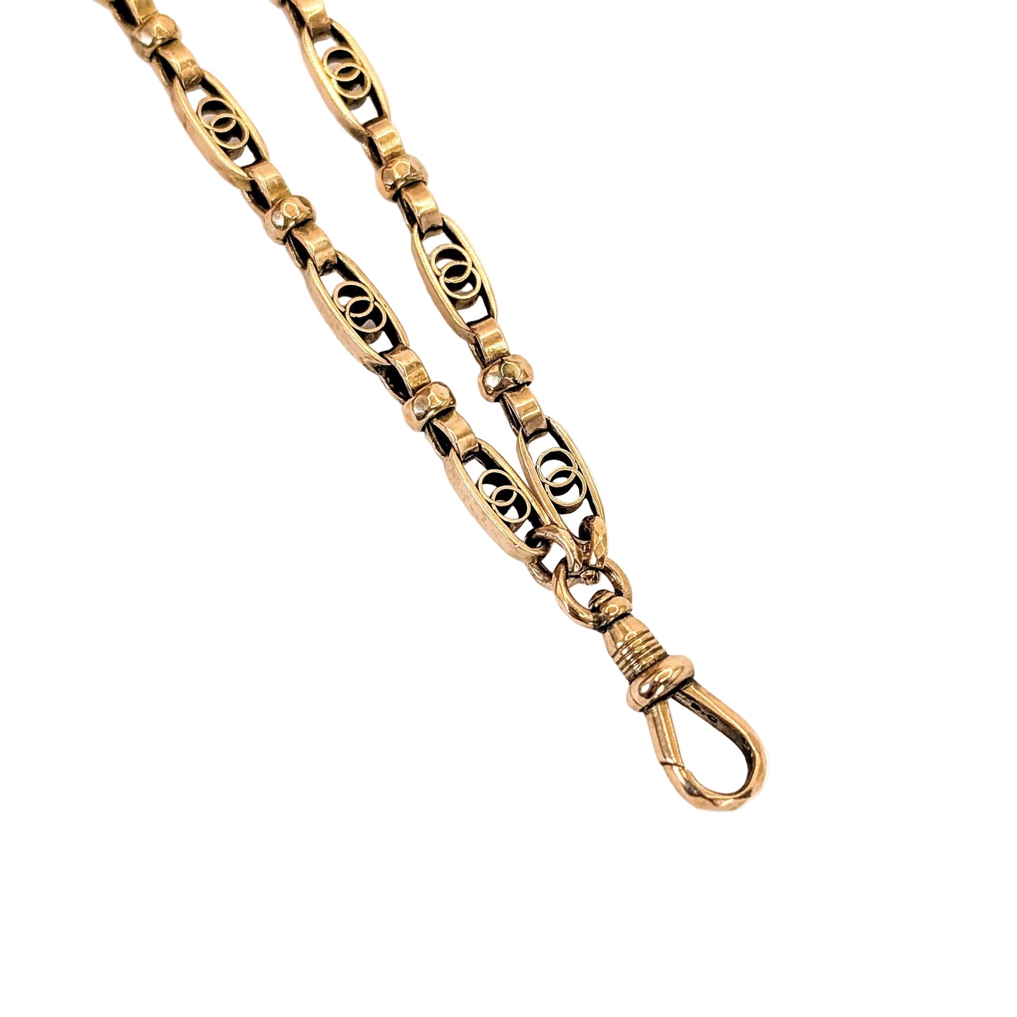 Antique 9K Gold Openwork Watch Chain – Interlocking Ring Links