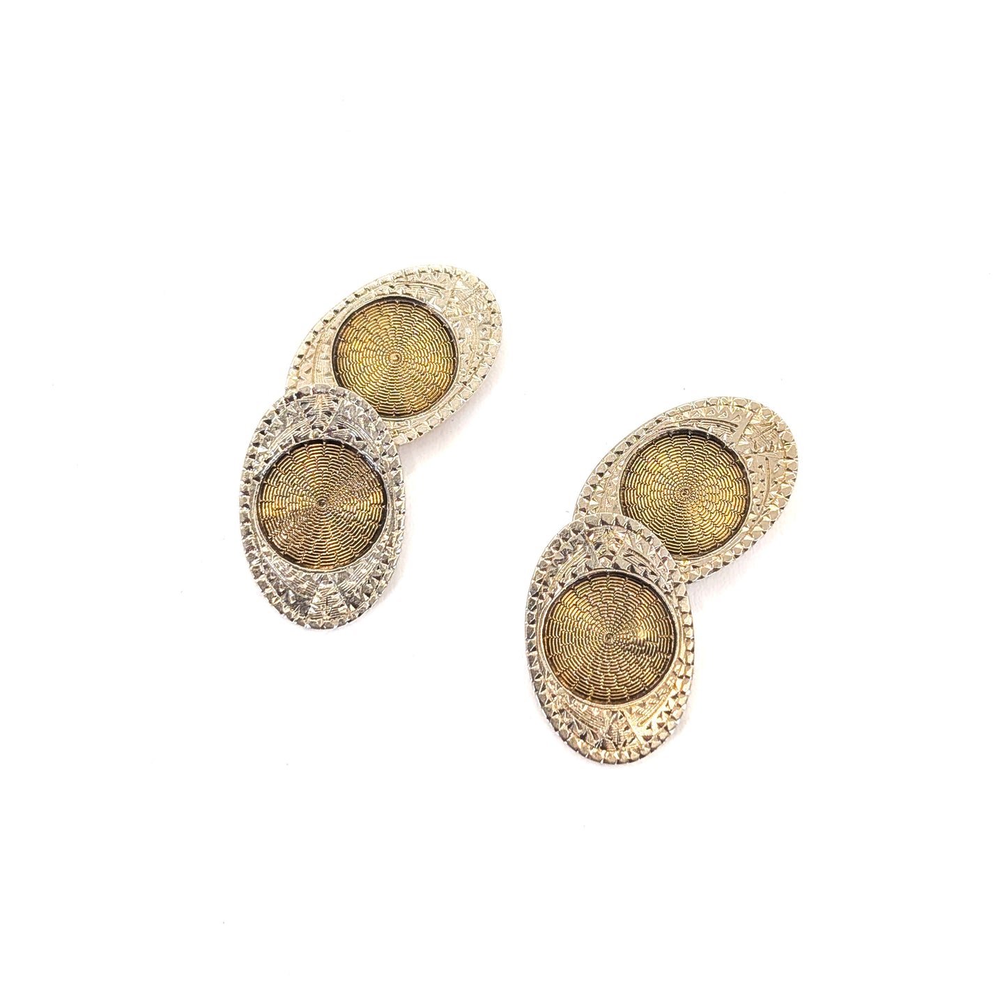 Antique Art Deco 10K Two-Tone Gold Engraved Oval Cufflinks