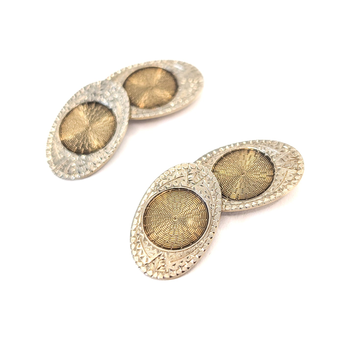 Antique Art Deco 10K Two-Tone Gold Engraved Oval Cufflinks