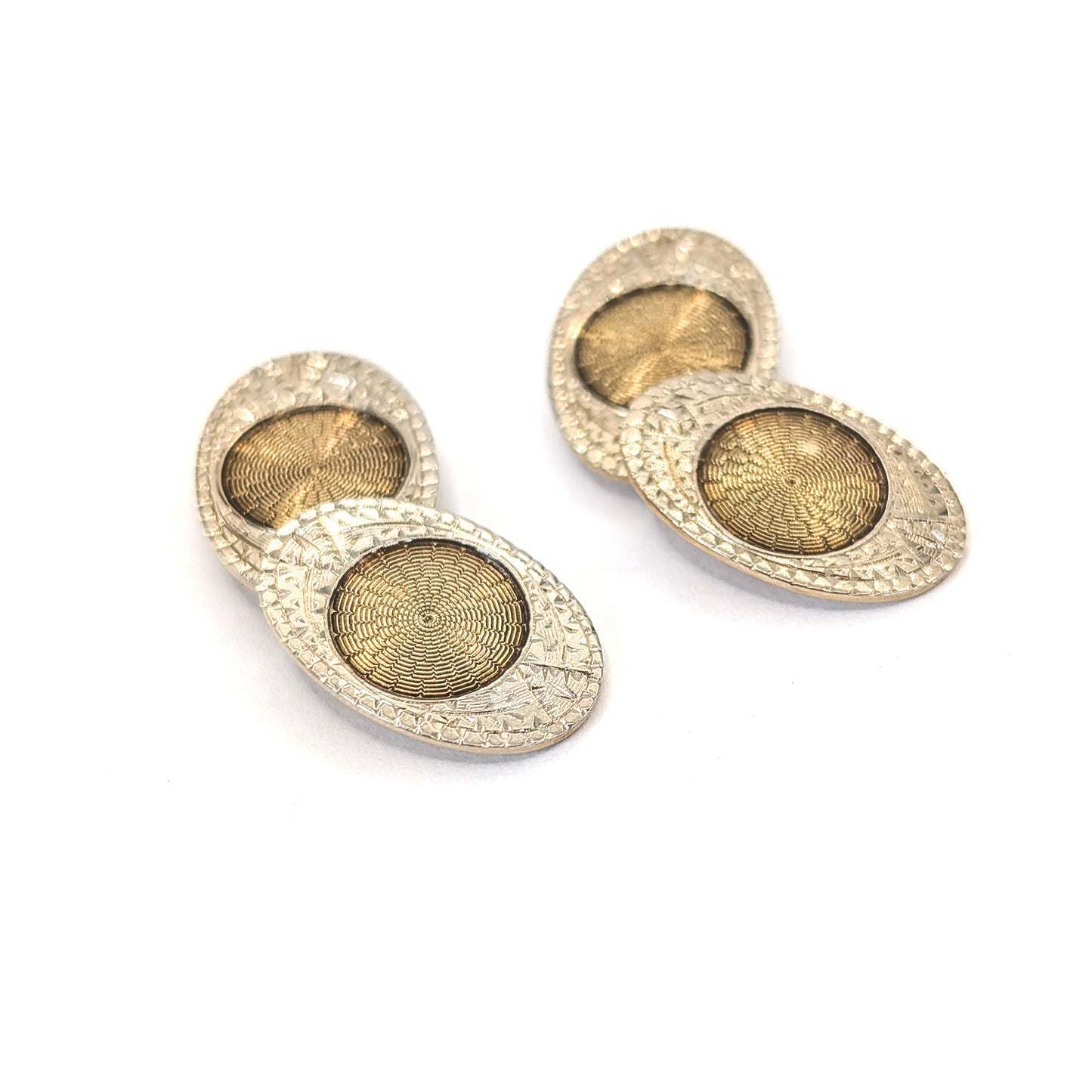 Antique Art Deco 10K Two-Tone Gold Engraved Oval Cufflinks