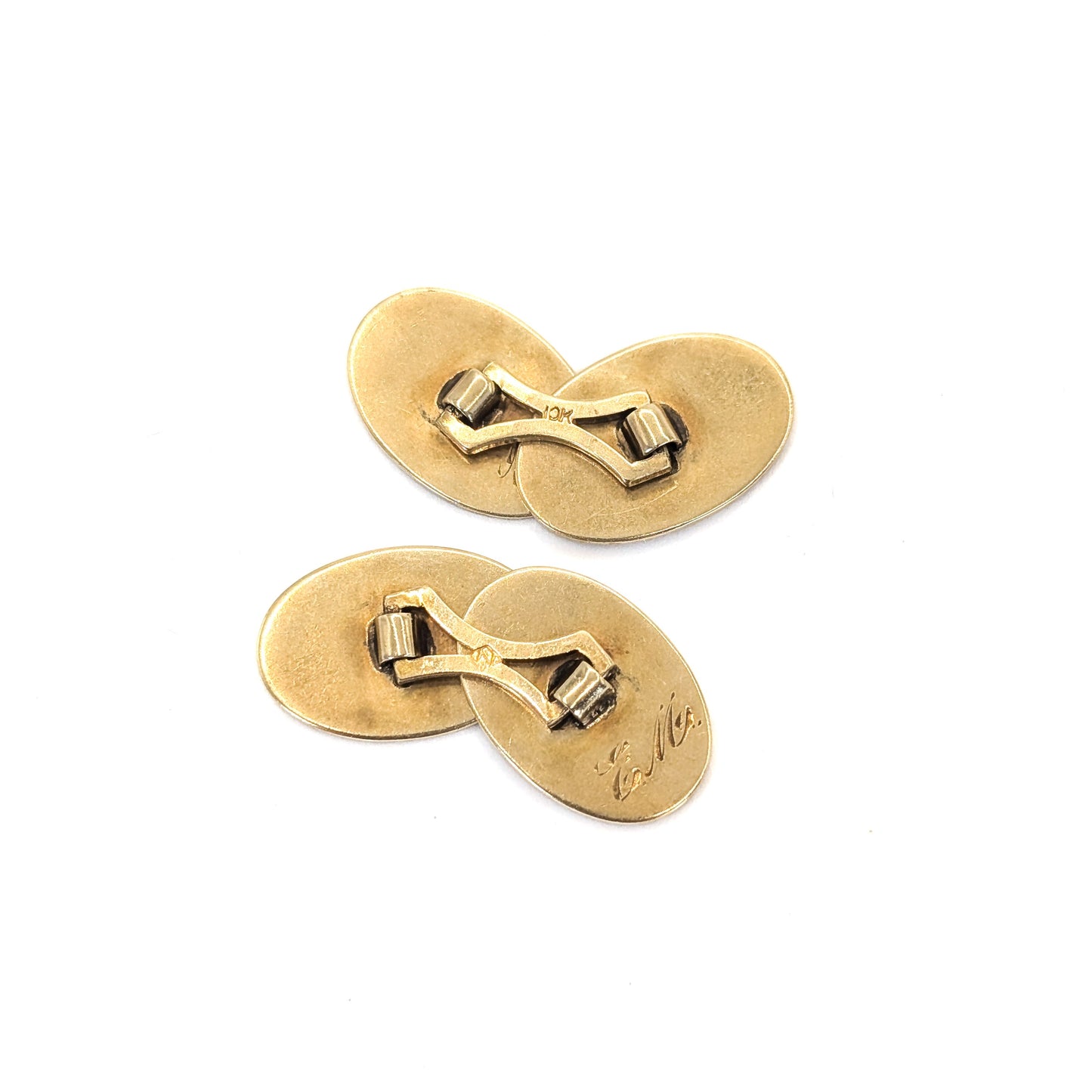Antique Art Deco 10K Two-Tone Gold Engraved Oval Cufflinks