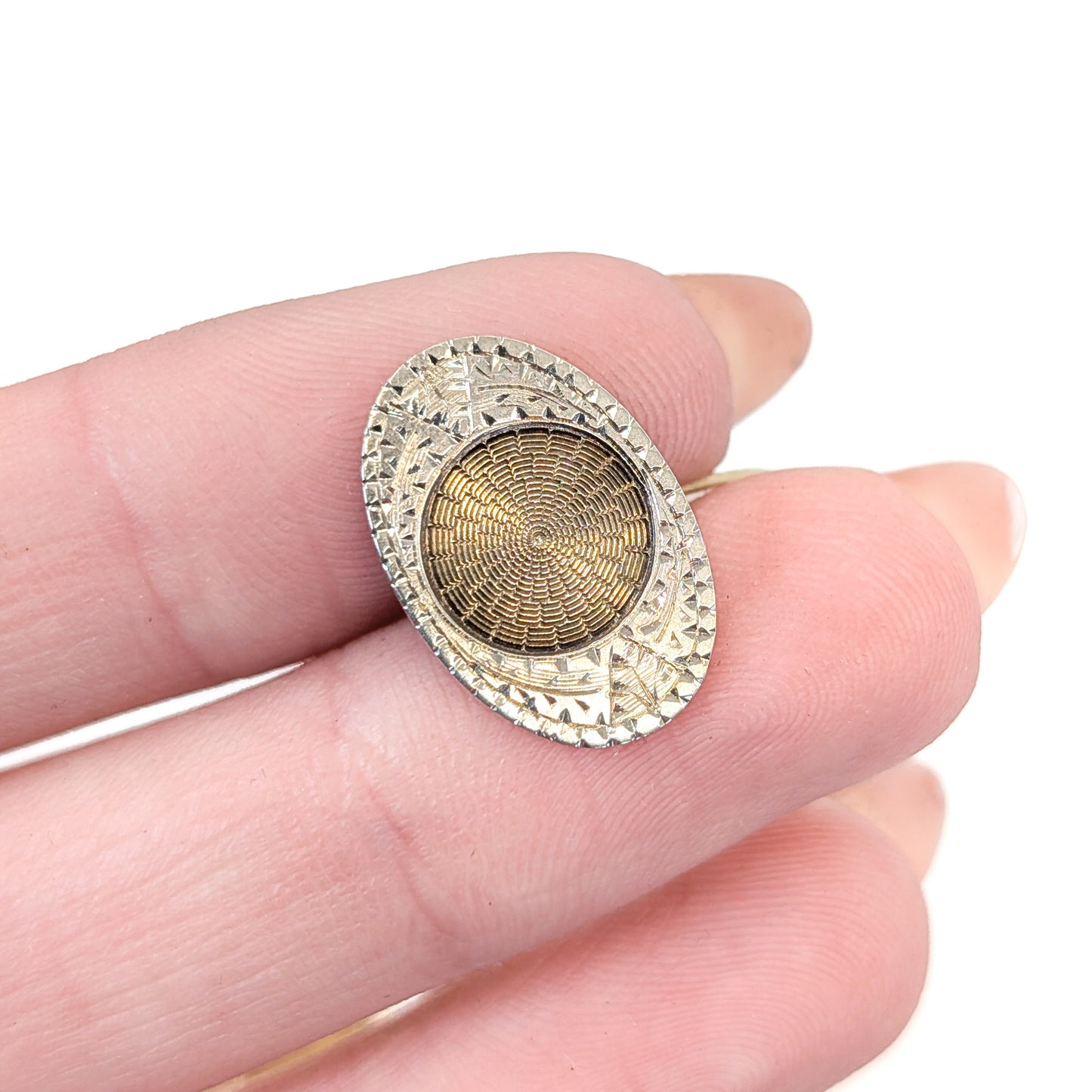 Antique Art Deco 10K Two-Tone Gold Engraved Oval Cufflinks