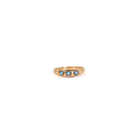 Victorian 10K Gold Turquoise Baby Ring – Three-Stone Antique Midi Ring