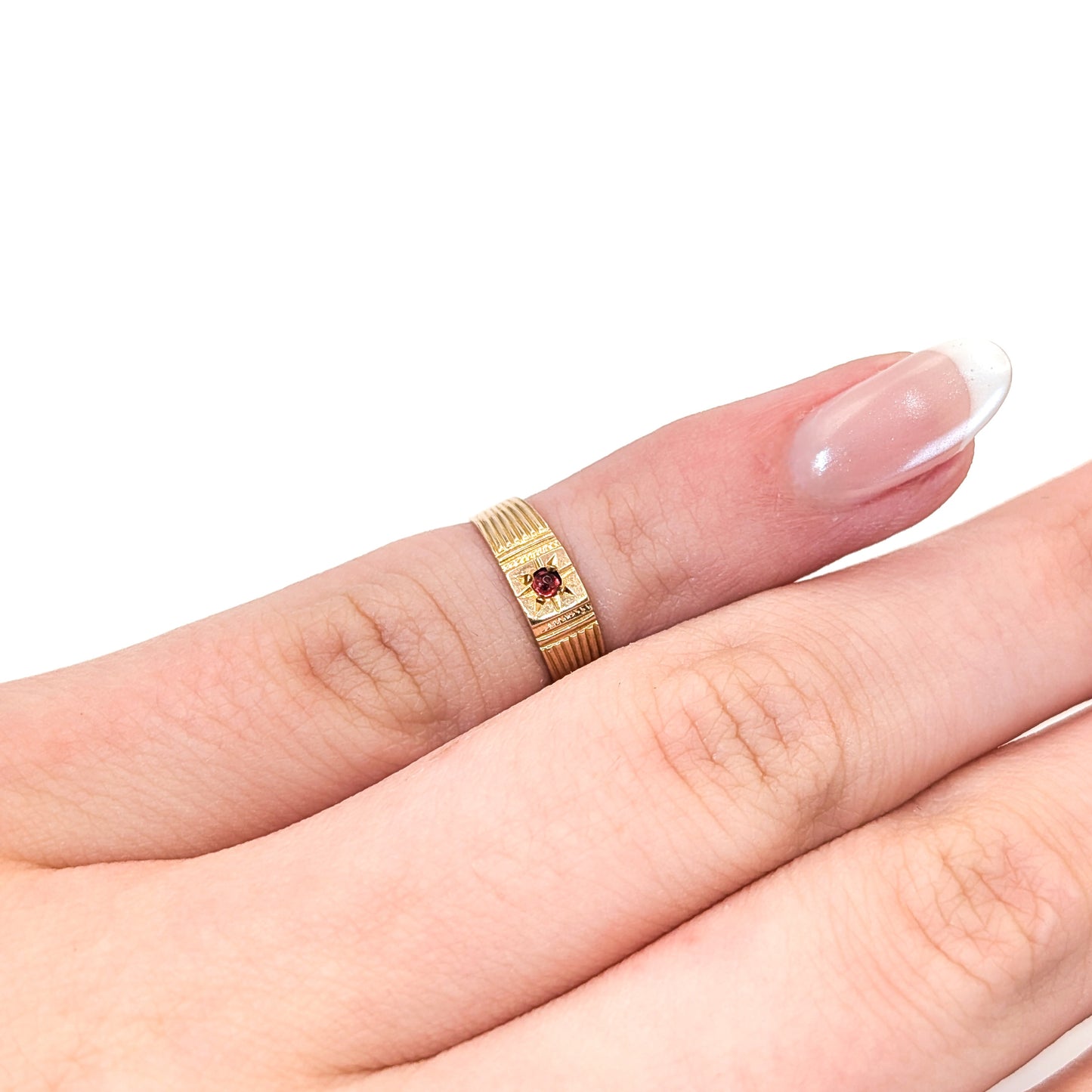 Victorian 10K Gold Baby with Starburst-Set Glass Ruby Ring / Antique Midi