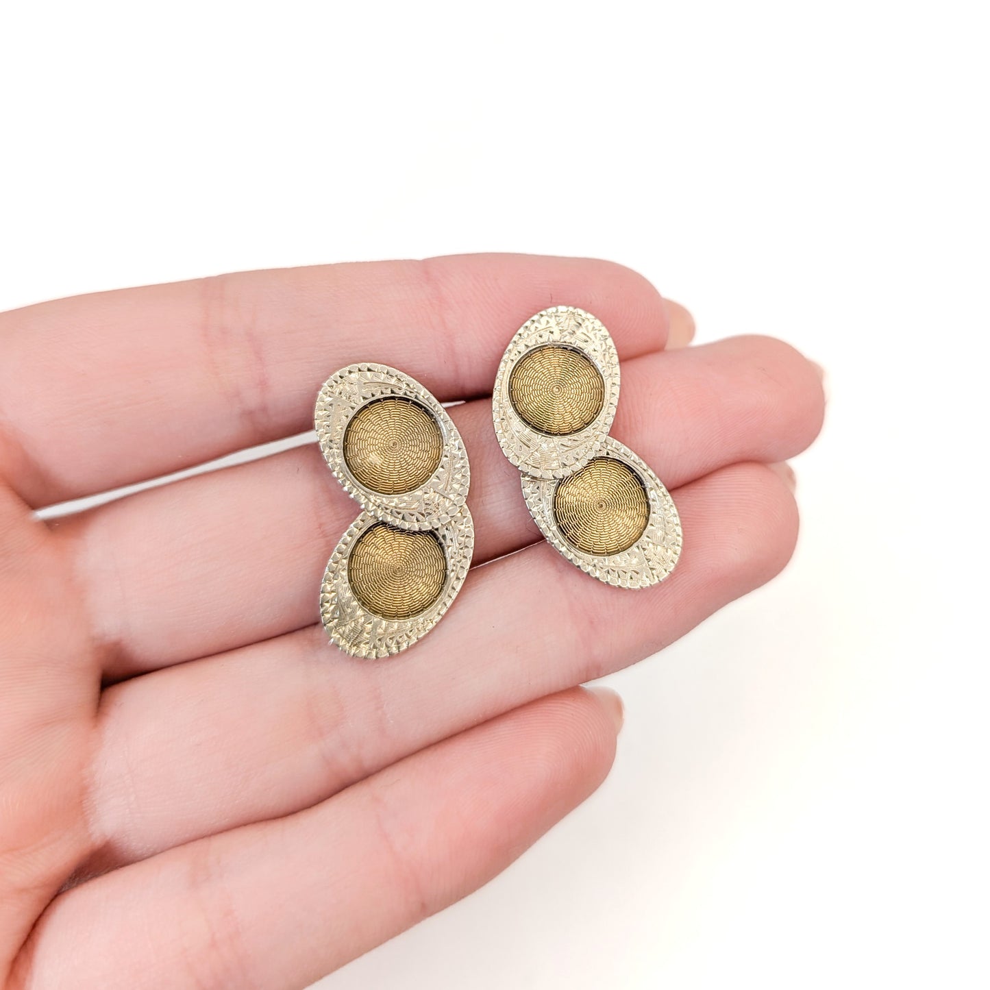 Antique Art Deco 10K Two-Tone Gold Engraved Oval Cufflinks