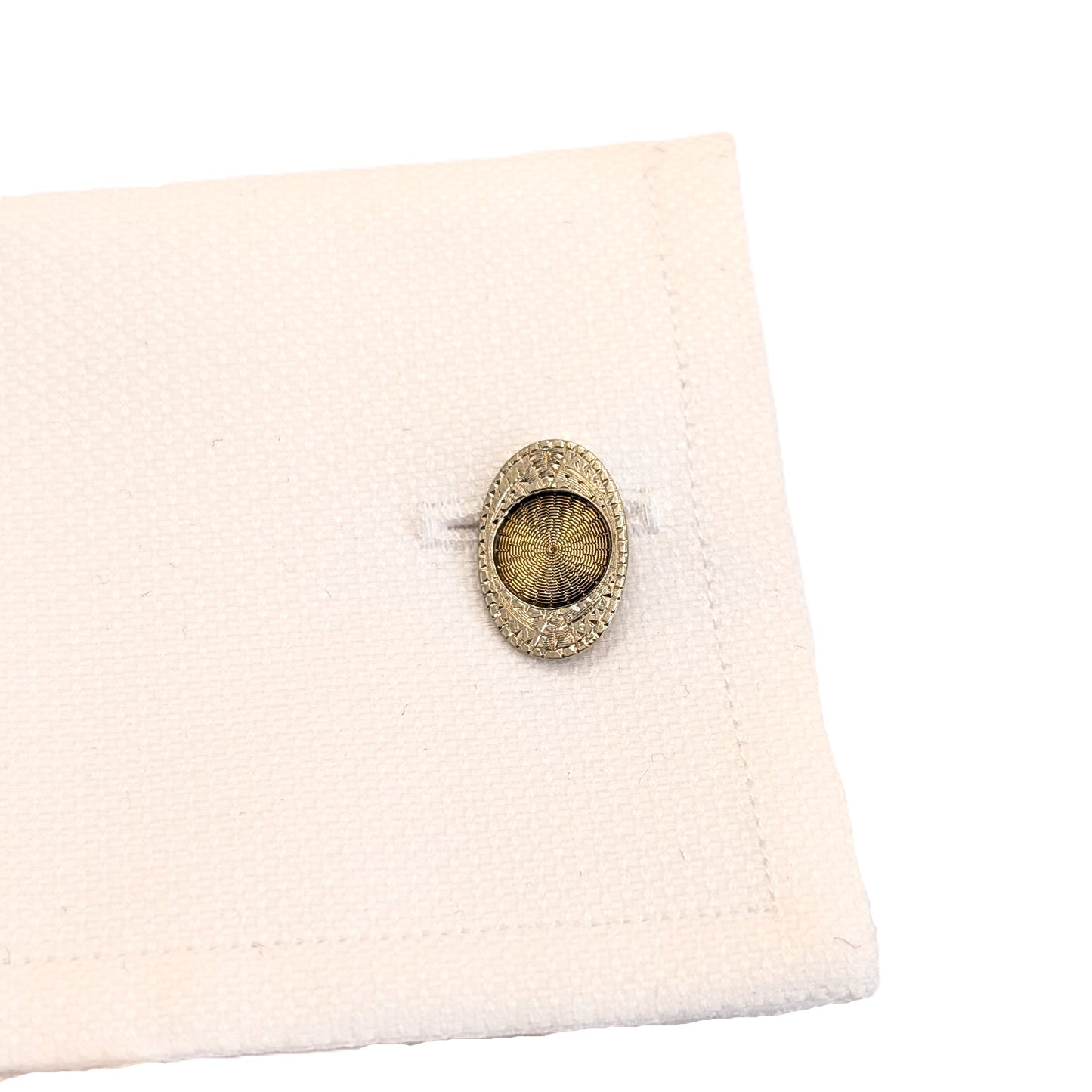 Antique Art Deco 10K Two-Tone Gold Engraved Oval Cufflinks