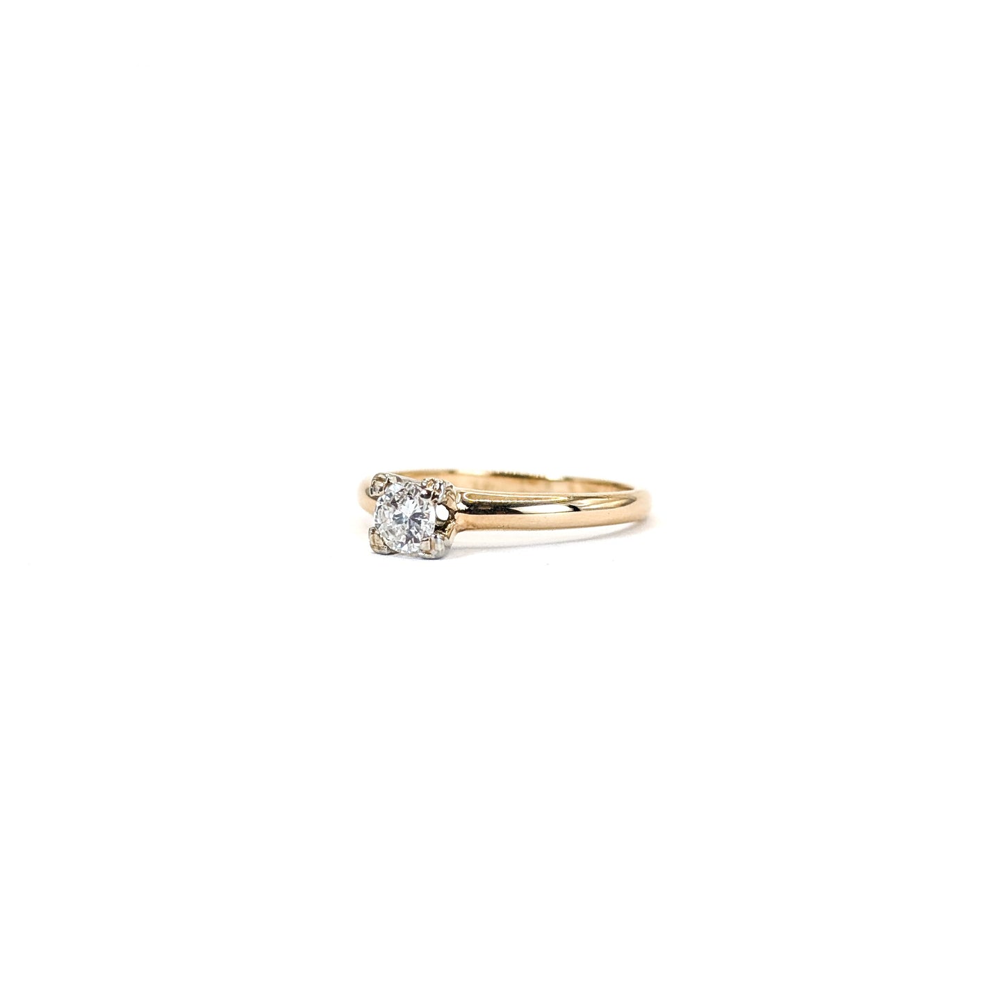 Vintage 14K Gold Diamond Solitaire Ring – Two-Tone Setting