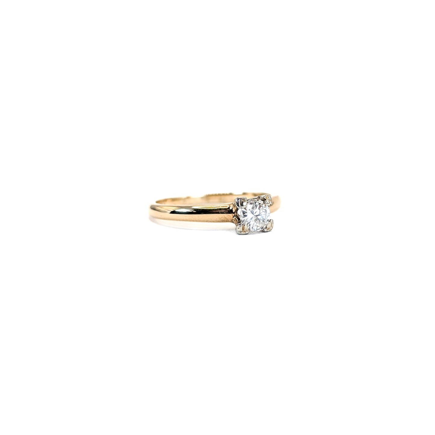 Vintage 14K Gold Diamond Solitaire Ring – Two-Tone Setting