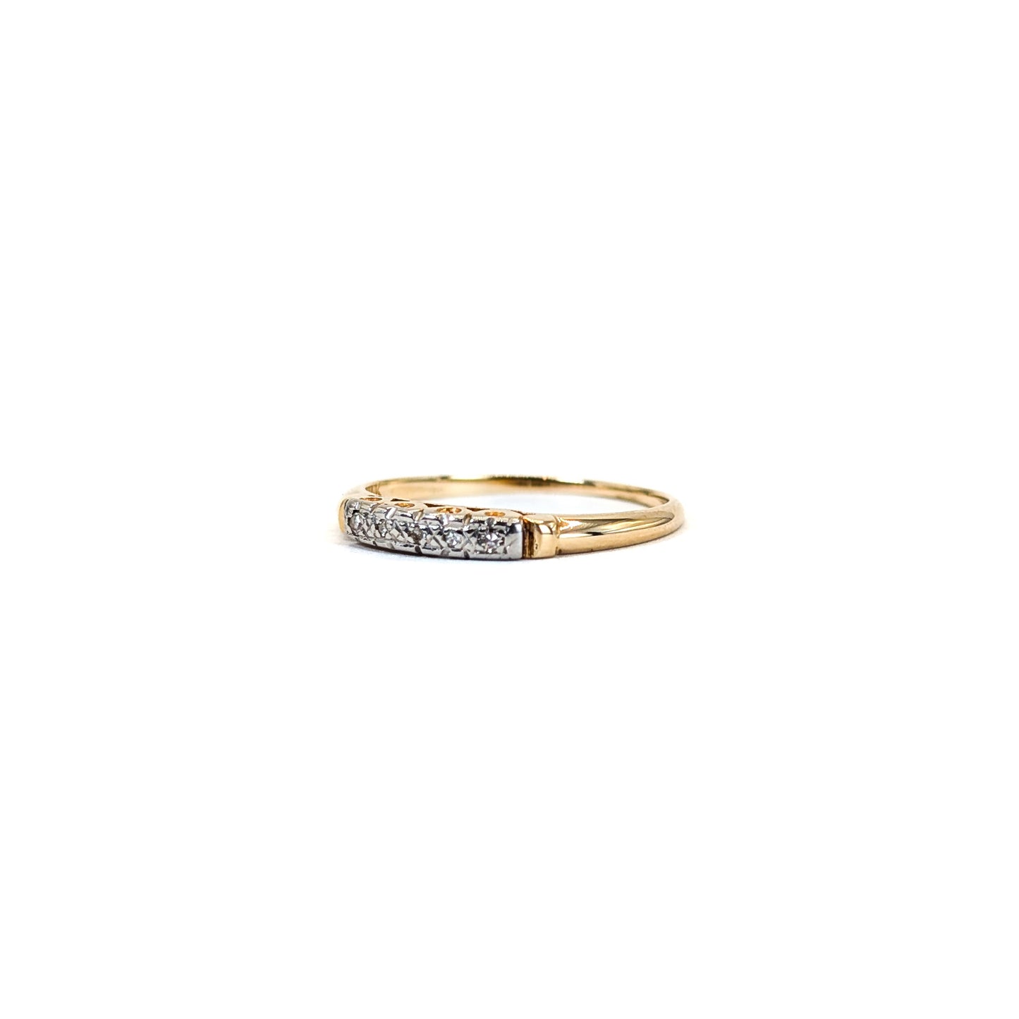 Vintage 14K Gold Diamond Band with White Gold– Delicate Engraved Detail