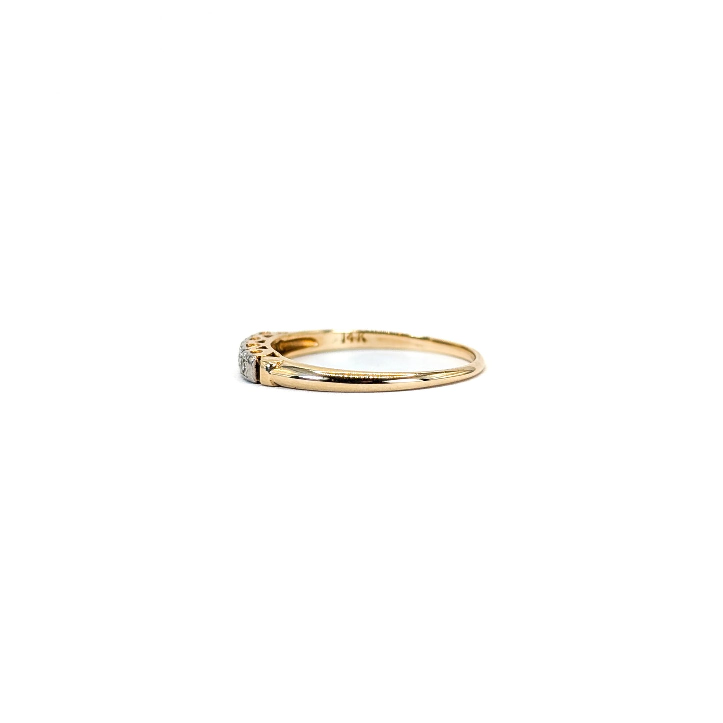 Vintage 14K Gold Diamond Band with White Gold– Delicate Engraved Detail