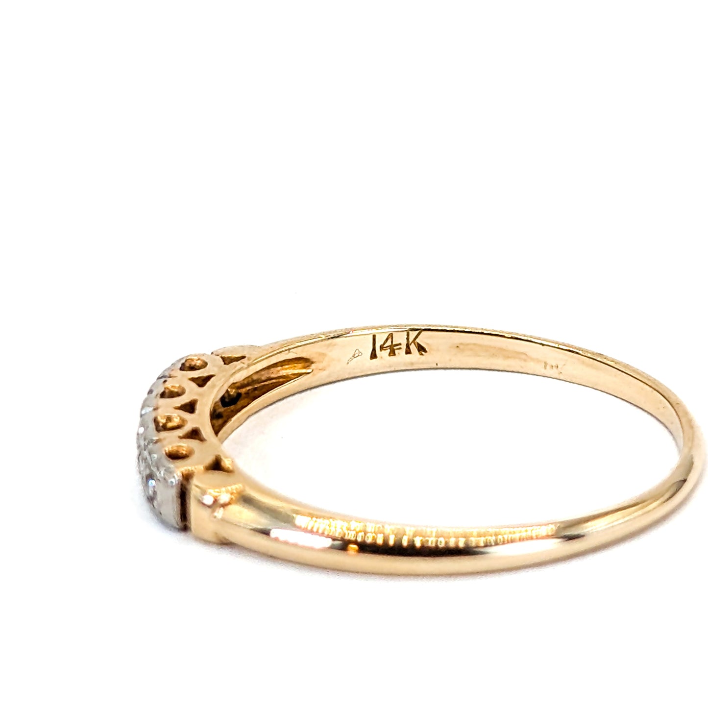 Vintage 14K Gold Diamond Band with White Gold– Delicate Engraved Detail