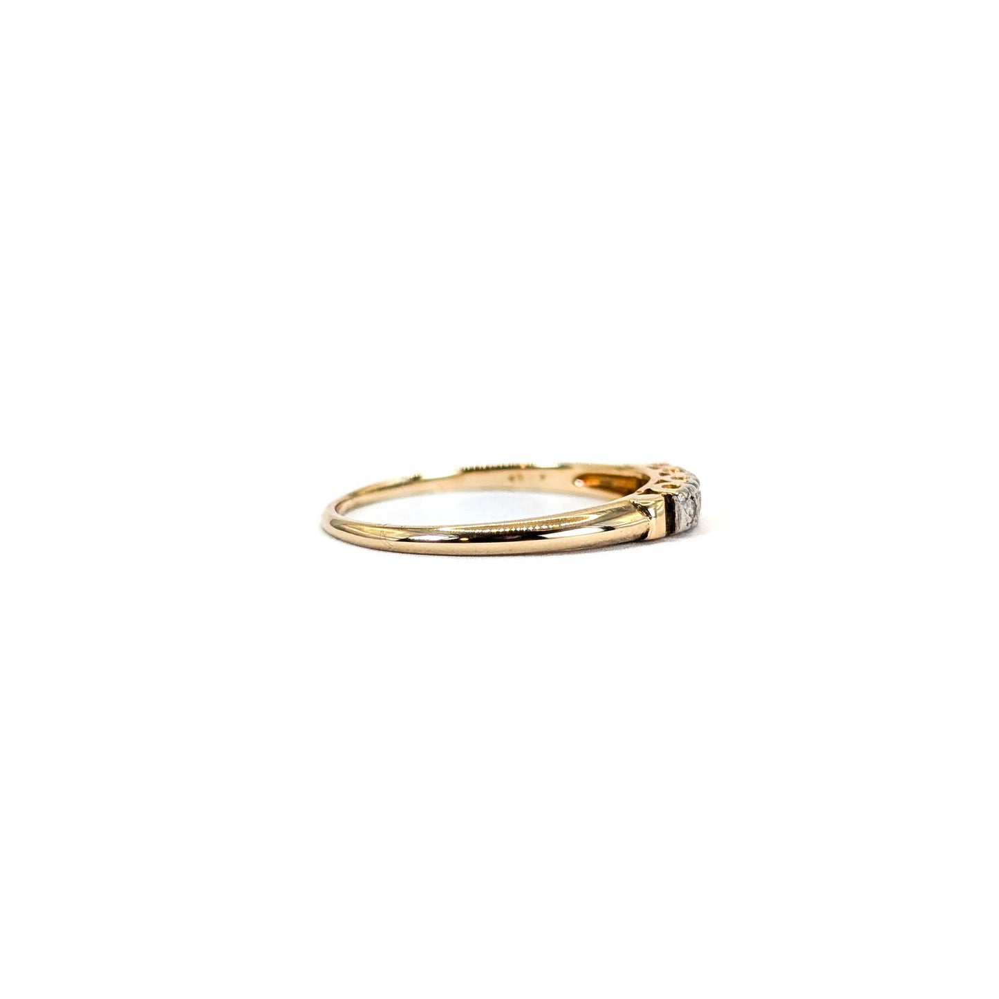 Vintage 14K Gold Diamond Band with White Gold– Delicate Engraved Detail