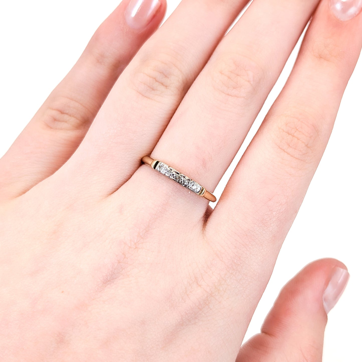 Vintage 14K Gold Diamond Band with White Gold– Delicate Engraved Detail