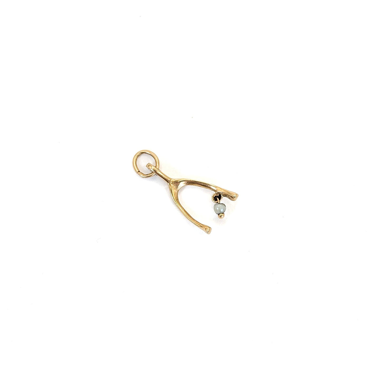 Vintage 14K Gold Wishbone And Pearl Charm