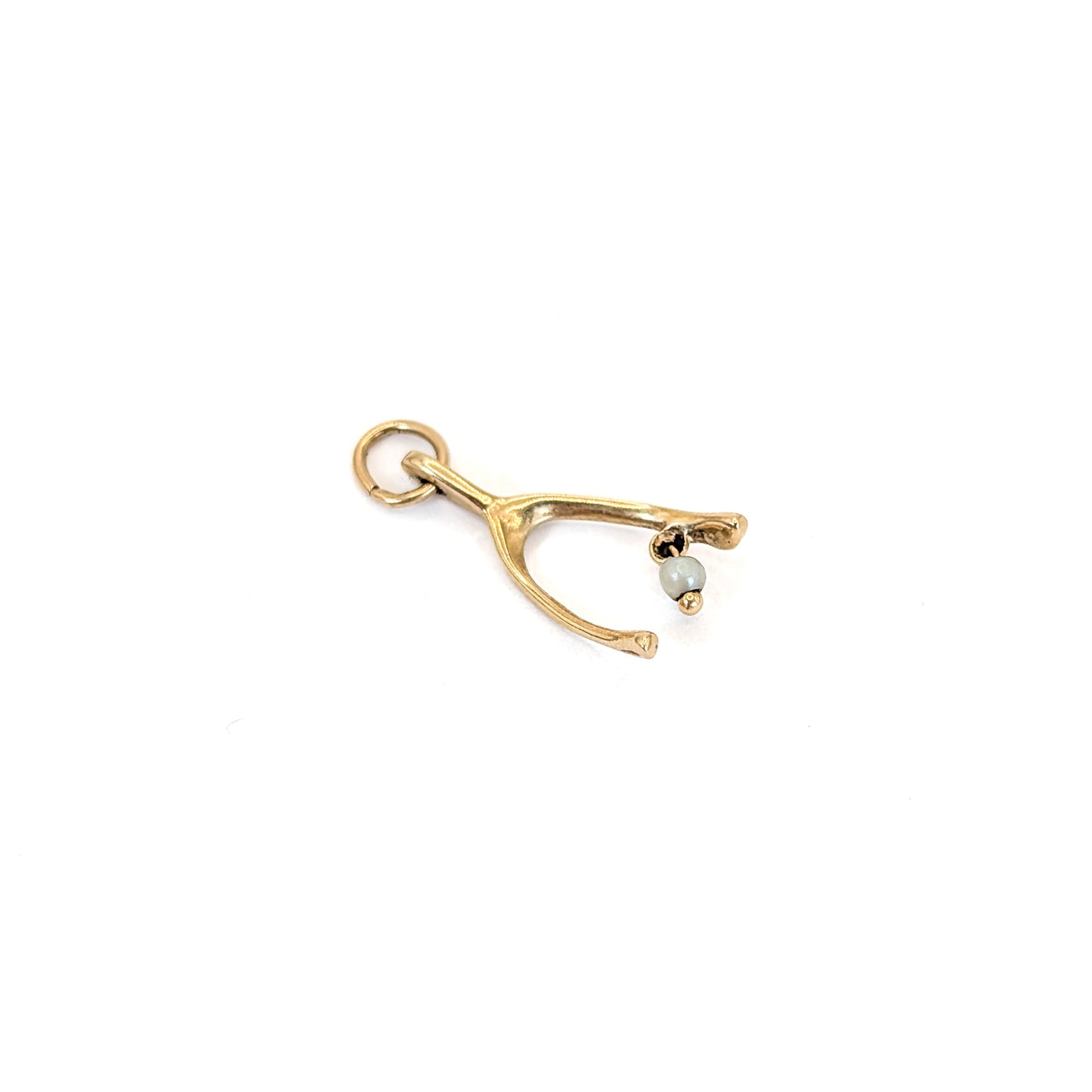 Vintage 14K Gold Wishbone And Pearl Charm