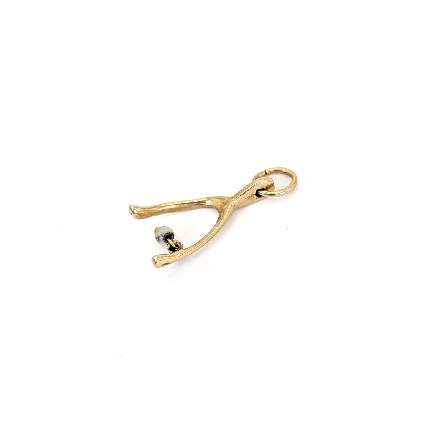 Vintage 14K Gold Wishbone And Pearl Charm