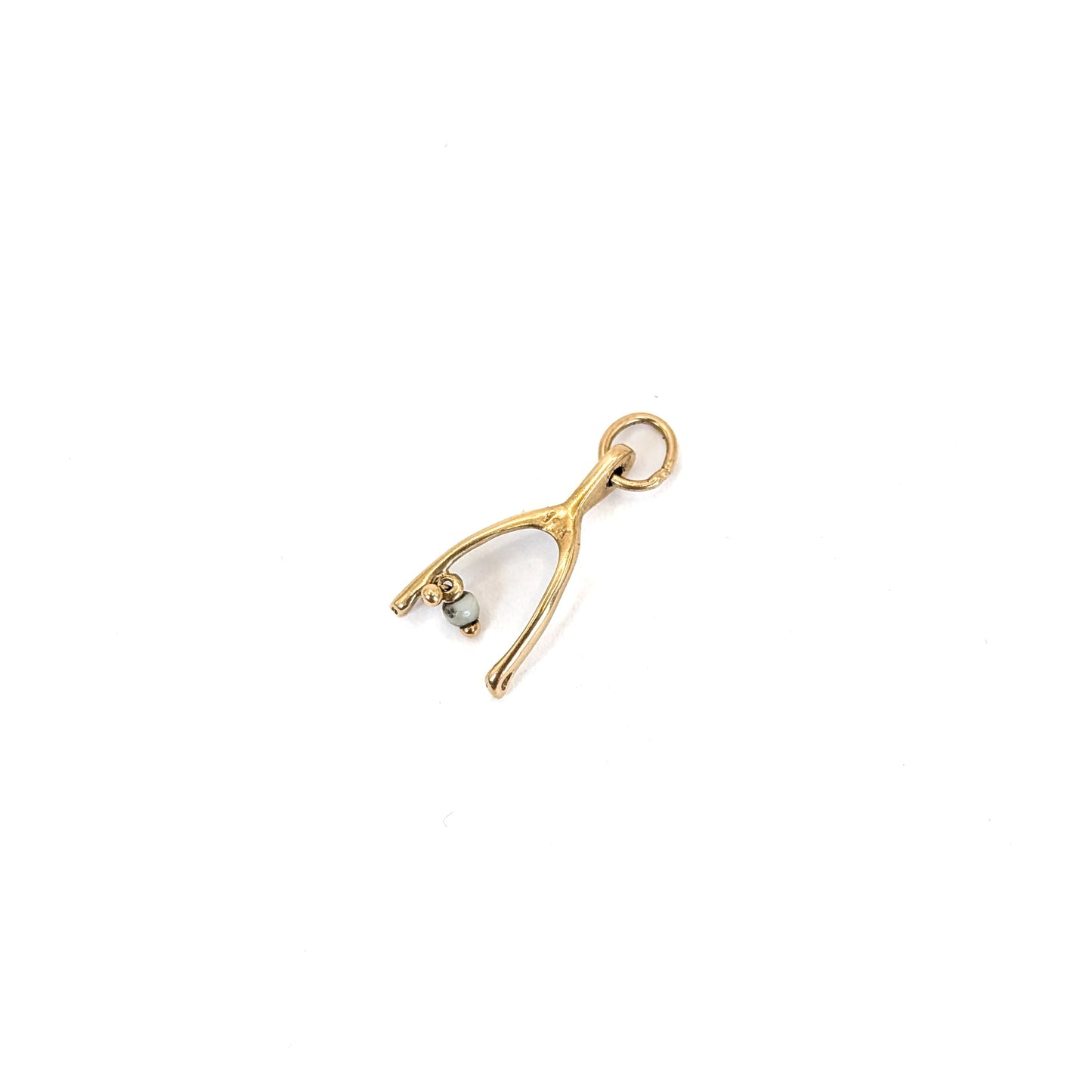 Vintage 14K Gold Wishbone And Pearl Charm
