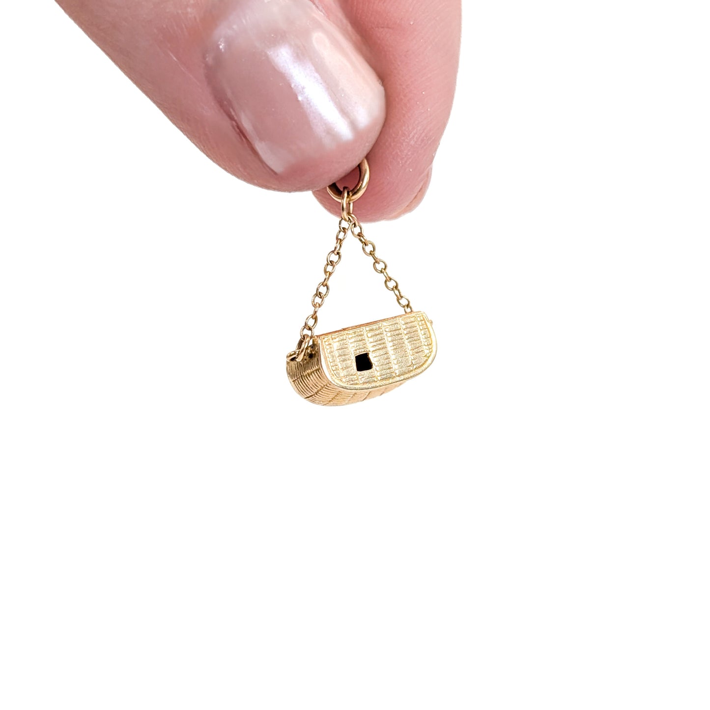 Vintage 14K Gold Mechanical Fishing Creel Charm (Opens With Bottle & Fish)