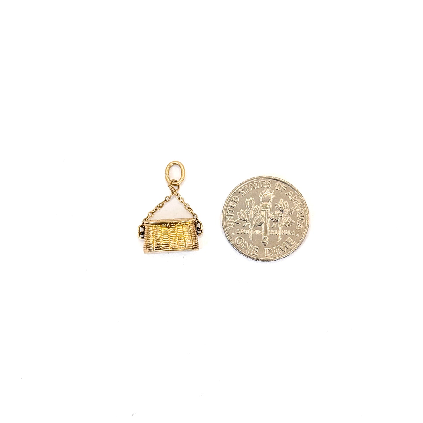 Vintage 14K Gold Mechanical Fishing Creel Charm (Opens With Bottle & Fish)