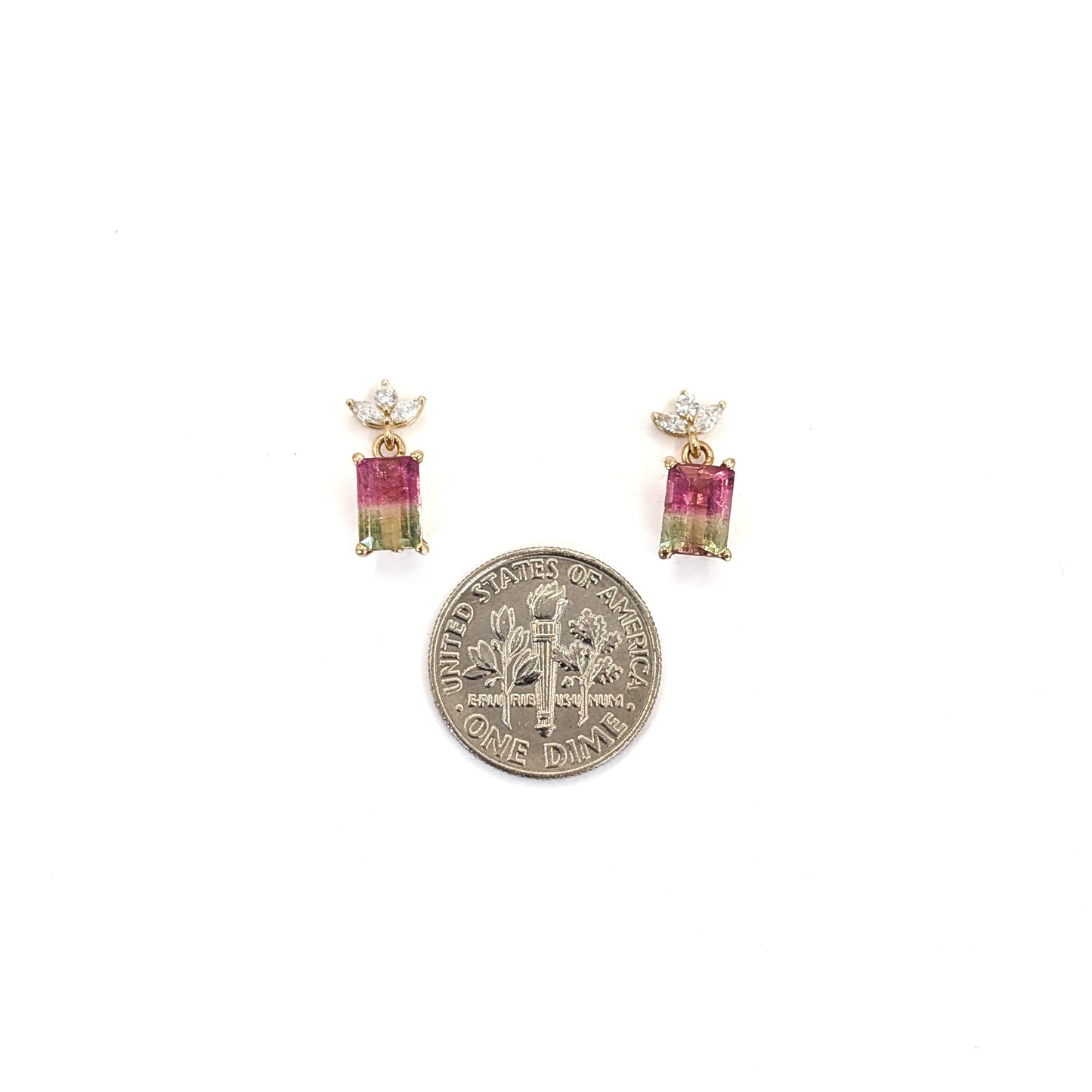 14K Diamond & Watermelon Tourmaline Earrings – Vintage Tourmaline With Newly Crafted Diamond Post