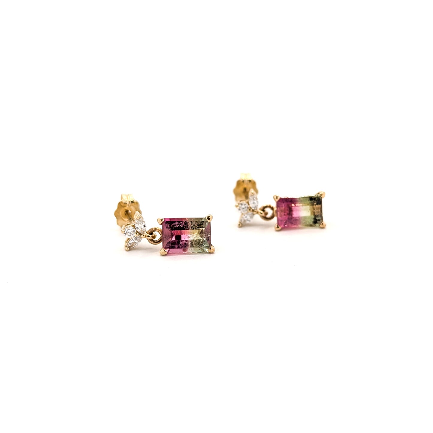 14K Diamond & Watermelon Tourmaline Earrings – Vintage Tourmaline With Newly Crafted Diamond Post