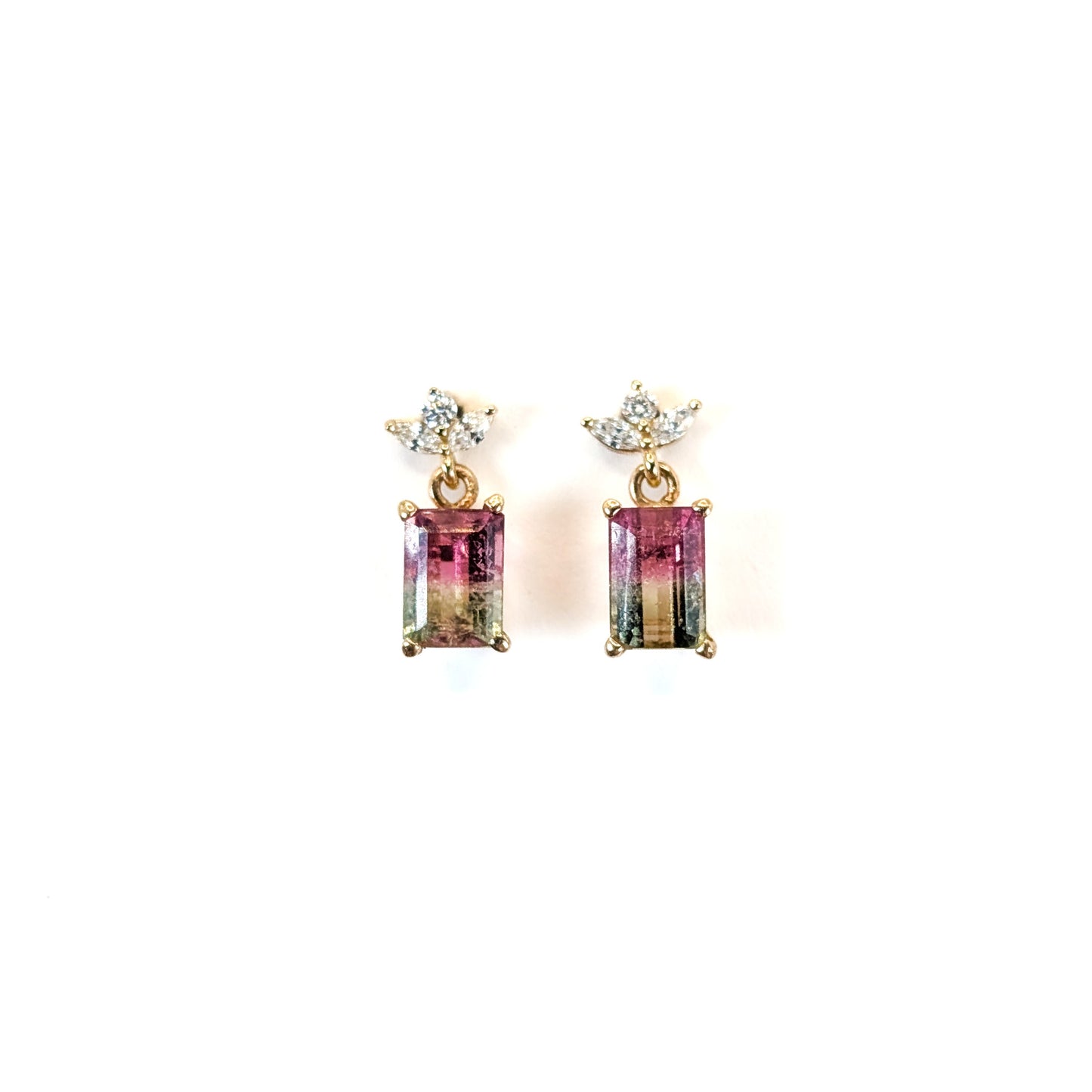 14K Diamond & Watermelon Tourmaline Earrings – Vintage Tourmaline With Newly Crafted Diamond Post