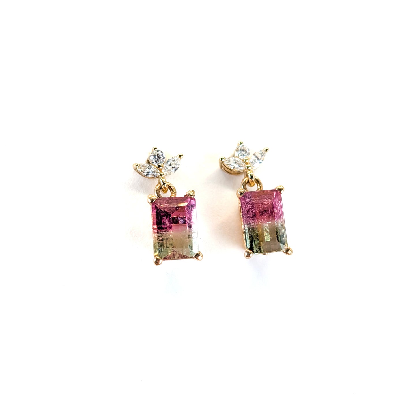 14K Diamond & Watermelon Tourmaline Earrings – Vintage Tourmaline With Newly Crafted Diamond Post