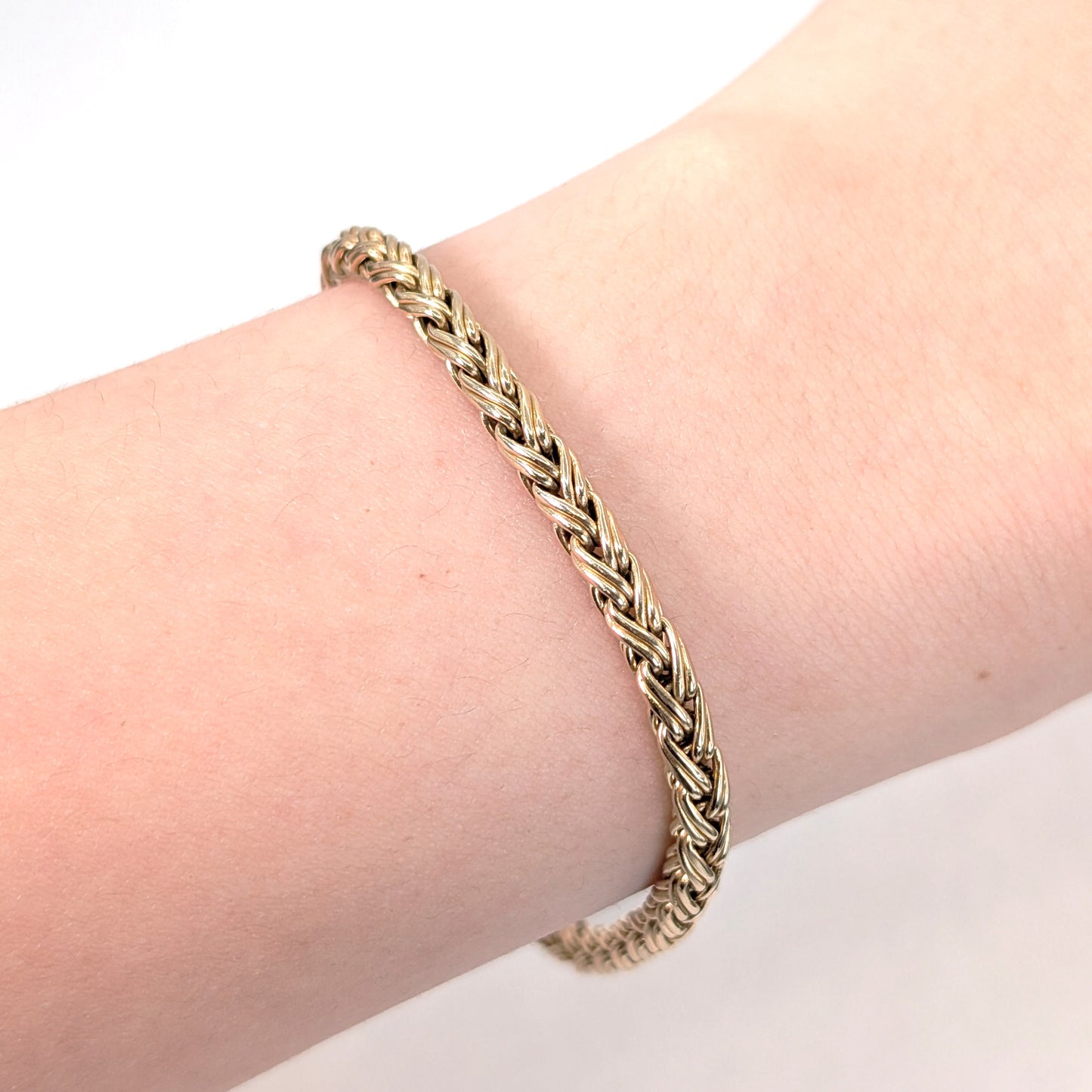 Vintage Solid 14K Gold Tiffany & Co. 6" Wheat Link Chain Bracelet - 10.21g