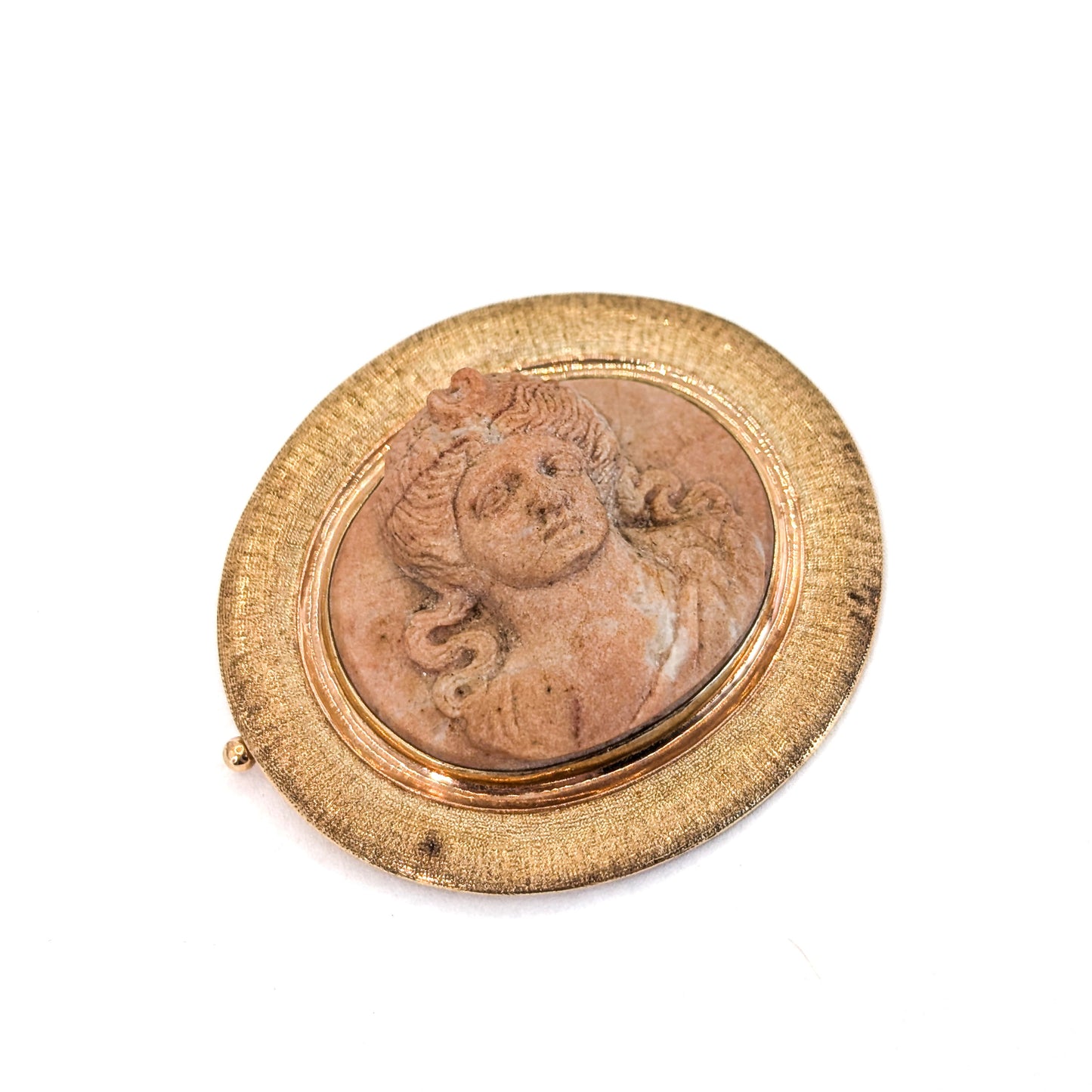 Antique Carved Stone Cameo Brooch In 14K Gold Frame