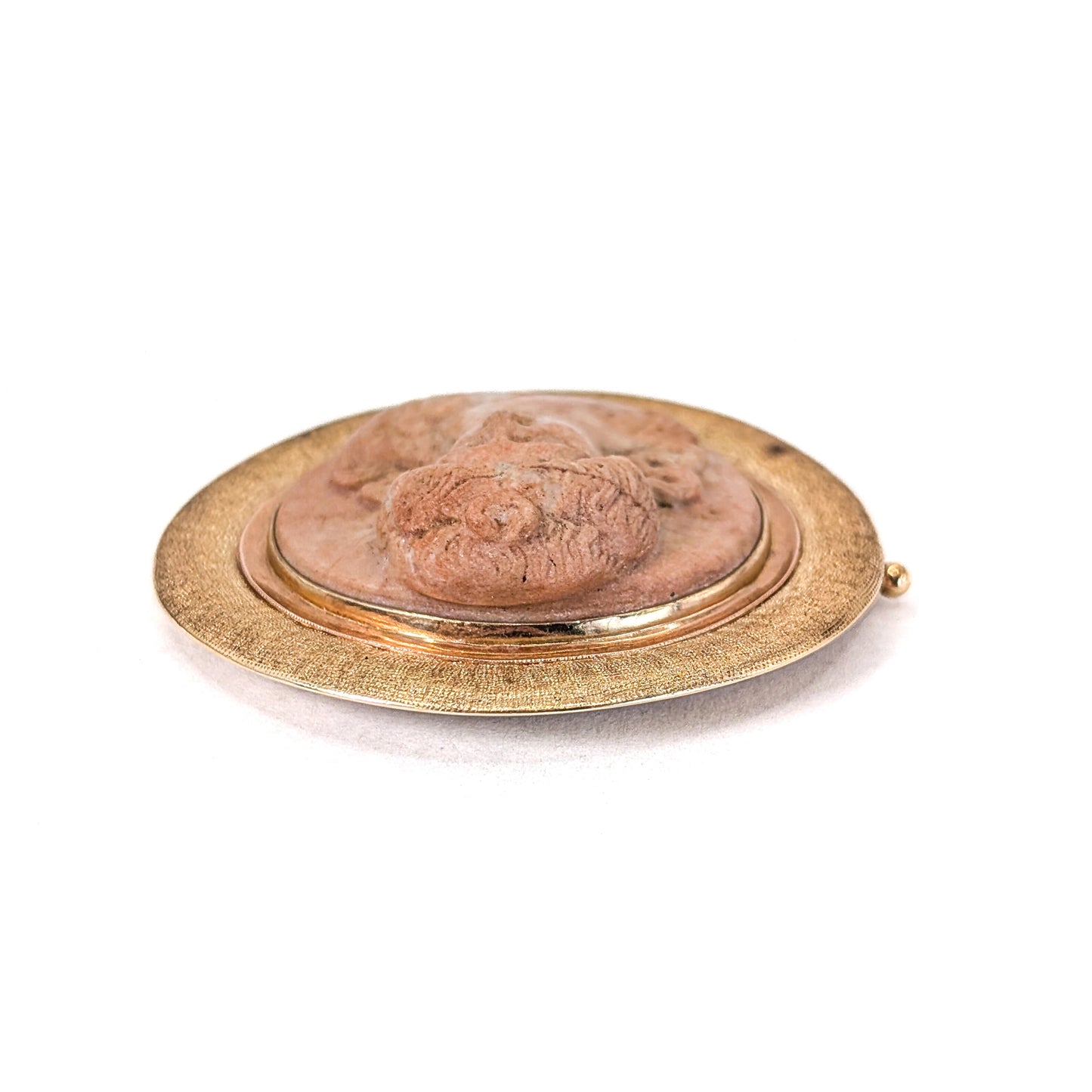 Antique Carved Stone Cameo Brooch In 14K Gold Frame