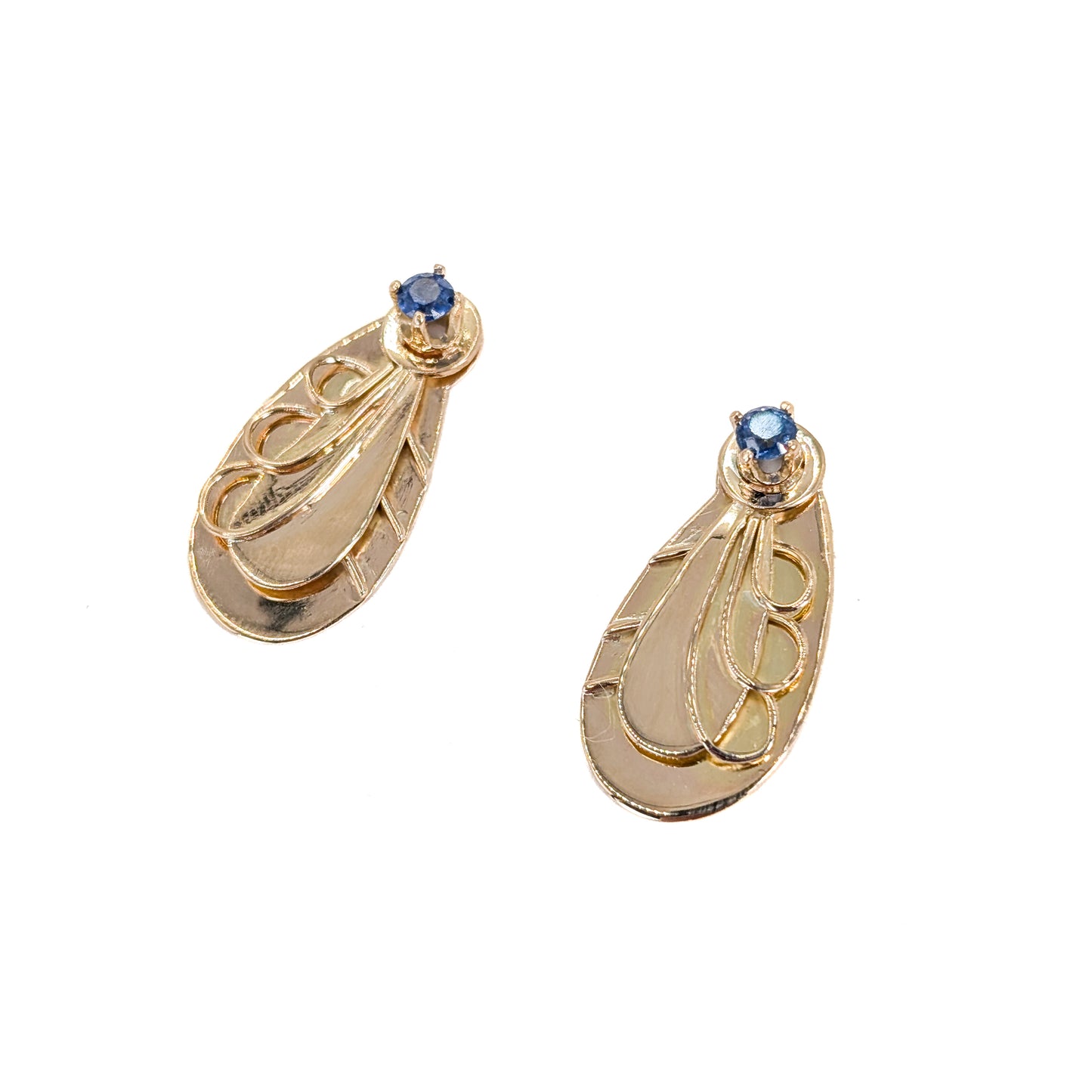 Vintage Late Art Deco / Early Retro 14K Gold Blue Sapphire Earrings – Circa 1930s