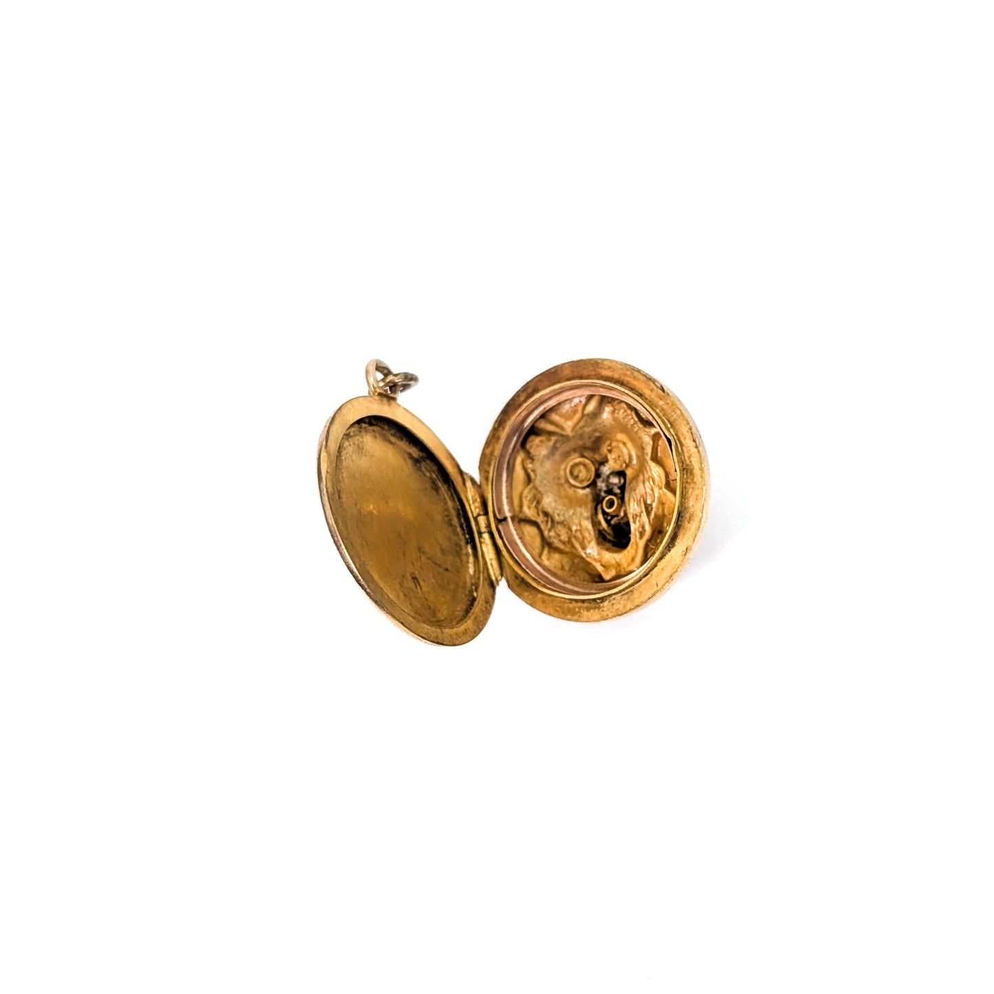 Antique 10K Gold Bear Locket with Glass Ruby Eyes & Diamond