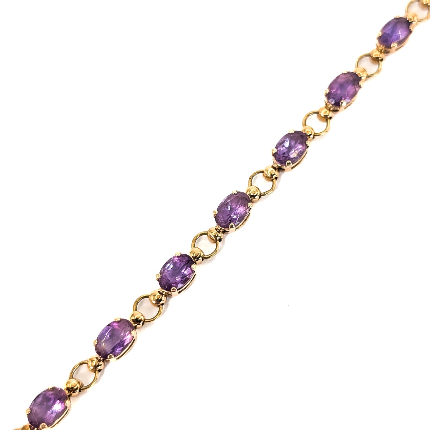Vintage 14K Gold Amethyst Link Bracelet