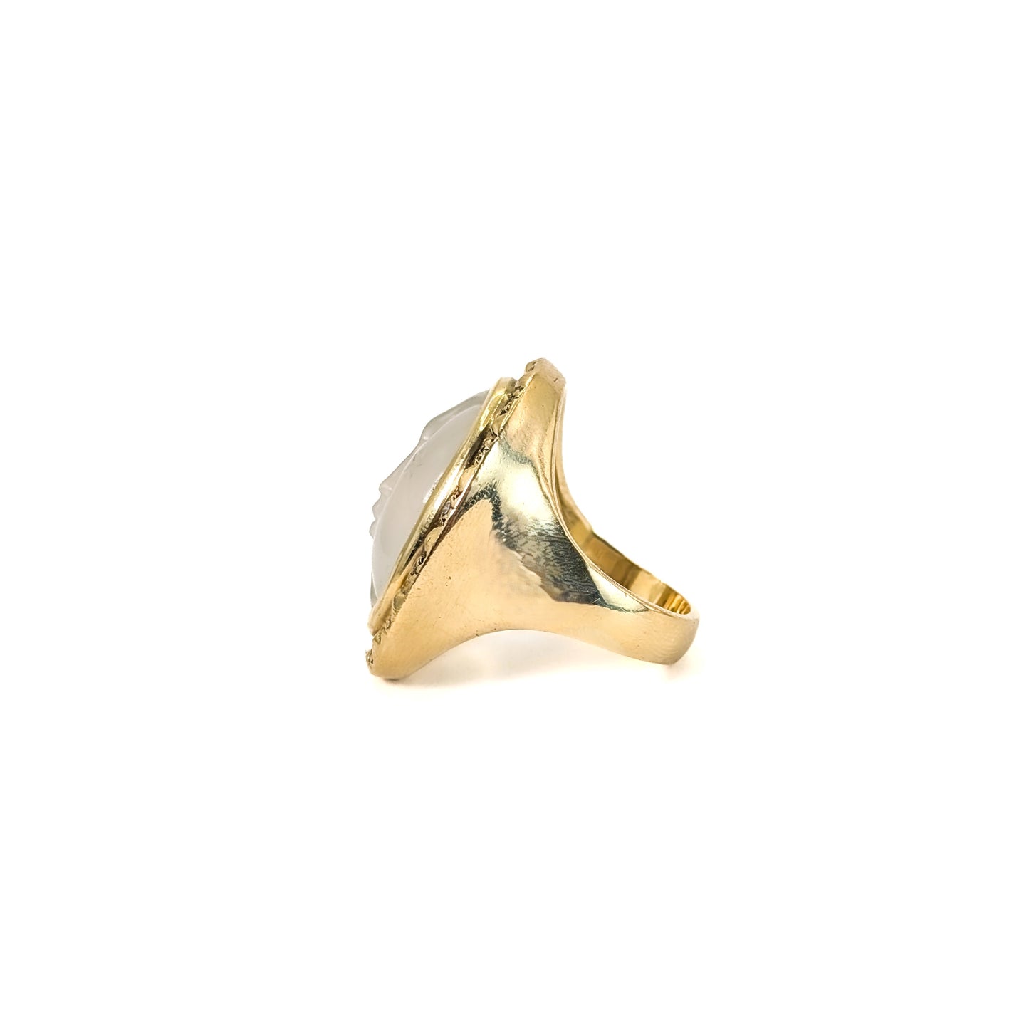Vintage 18K Gold Carved Moonstone & Diamond Ring – 27.83g