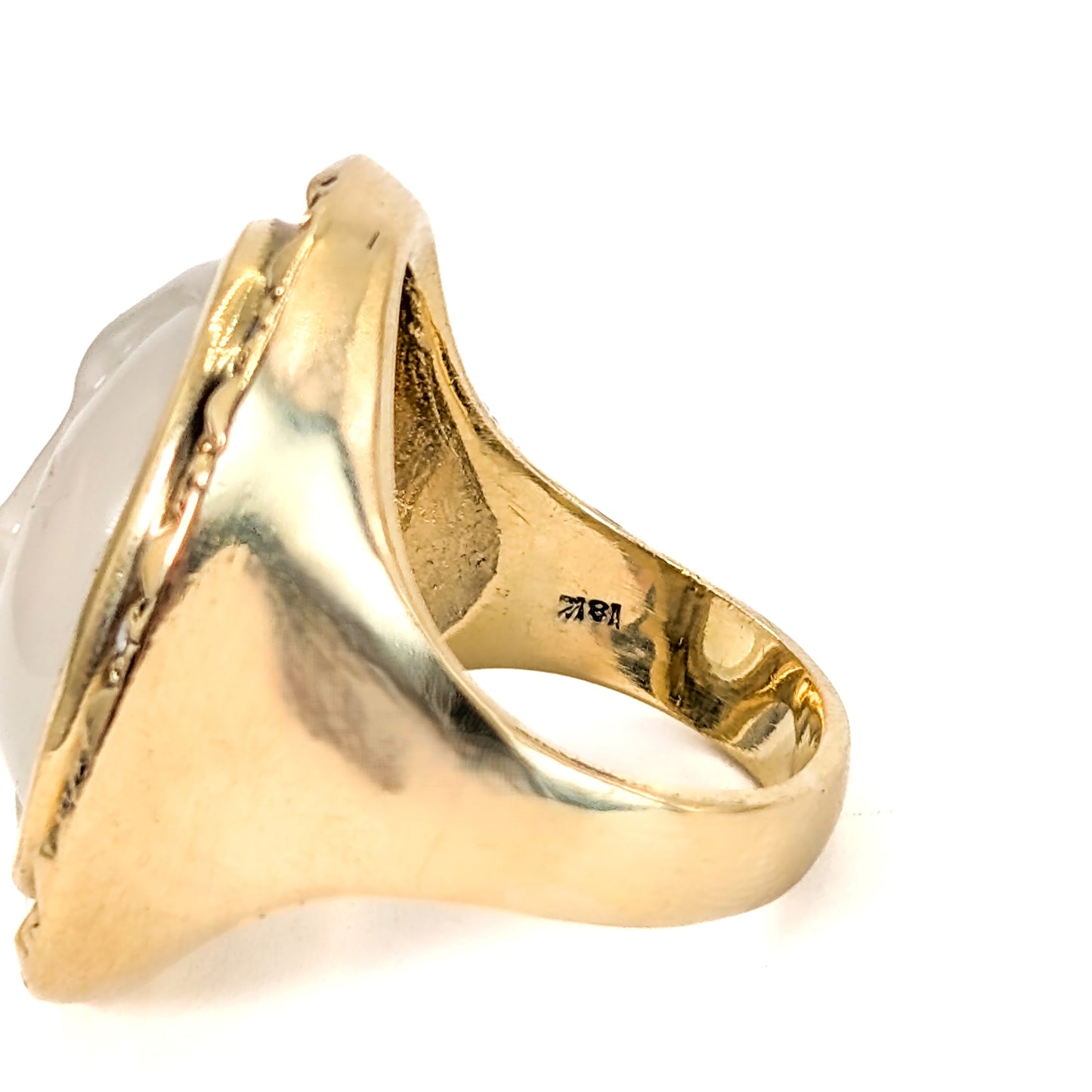 Vintage 18K Gold Carved Moonstone & Diamond Ring – 27.83g