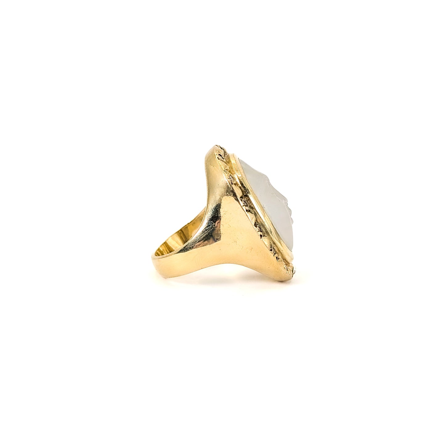 Vintage 18K Gold Carved Moonstone & Diamond Ring – 27.83g