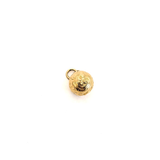 Antique 18K Gold Engraved Orb Charm – Victorian Repoussé Ball Pendant