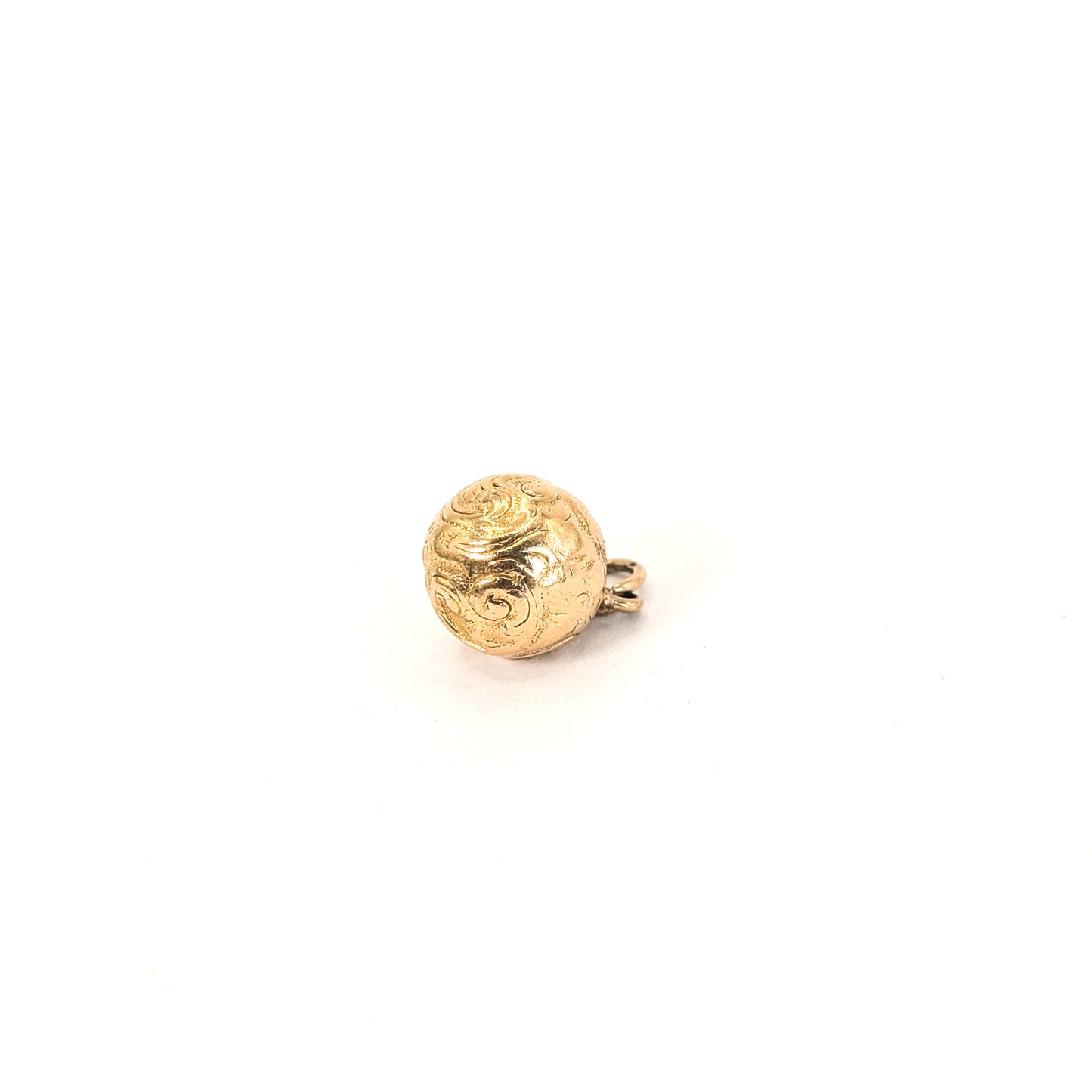 Antique 18K Gold Engraved Orb Charm – Victorian Repoussé Ball Pendant