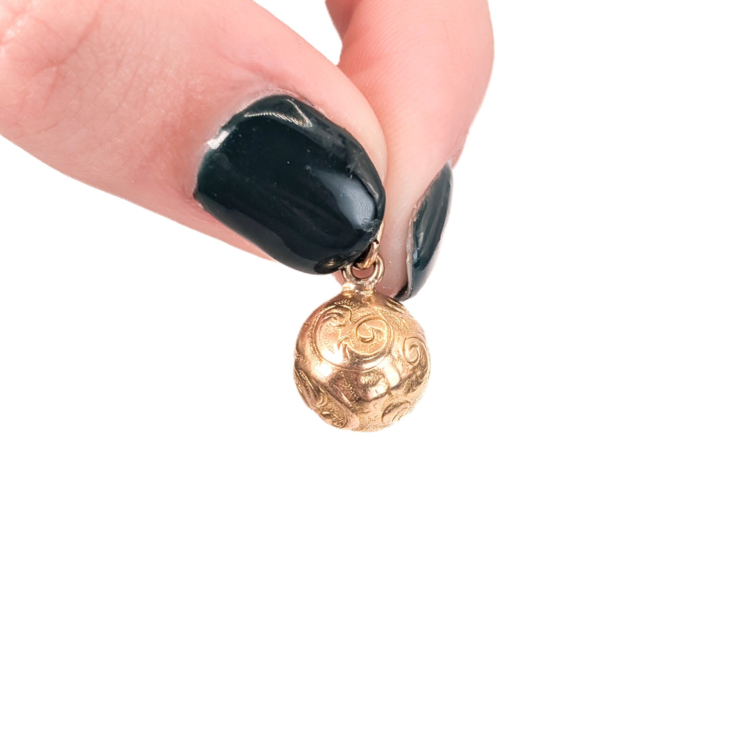 Antique 18K Gold Engraved Orb Charm – Victorian Repoussé Ball Pendant