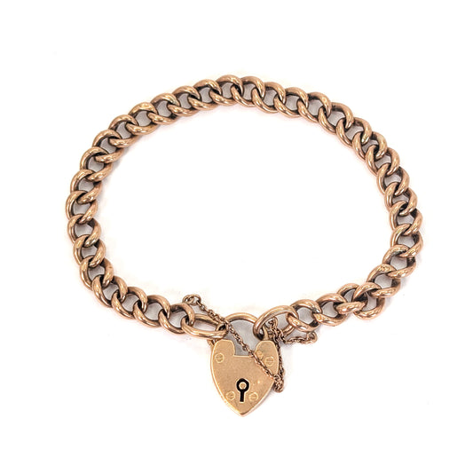 Antique 9ct Gold Curb Link Padlock Bracelet – English Hallmarks