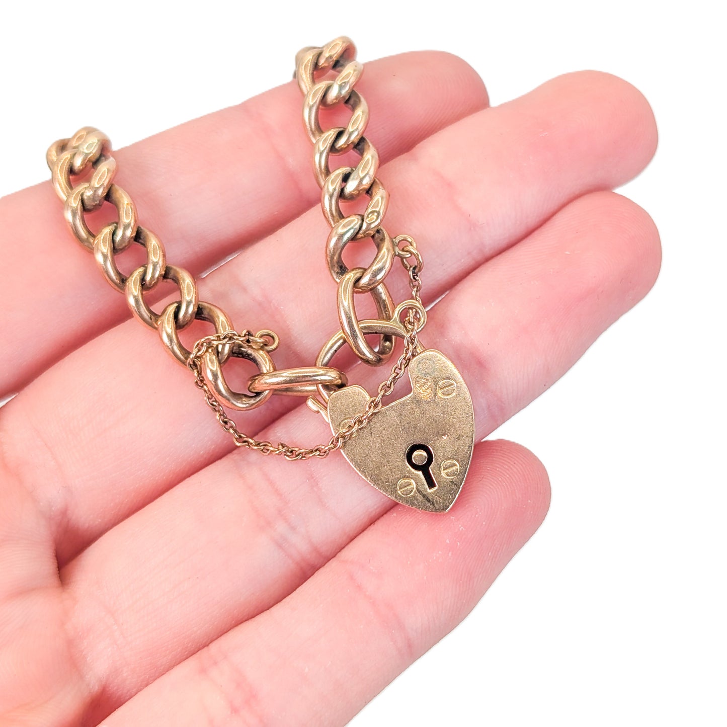 Antique 9ct Gold Curb Link Padlock Bracelet – English Hallmarks