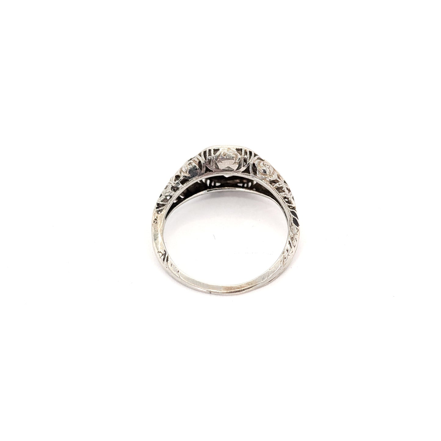 Antique Art Deco 18K White Gold Old European Cut Diamond Ring