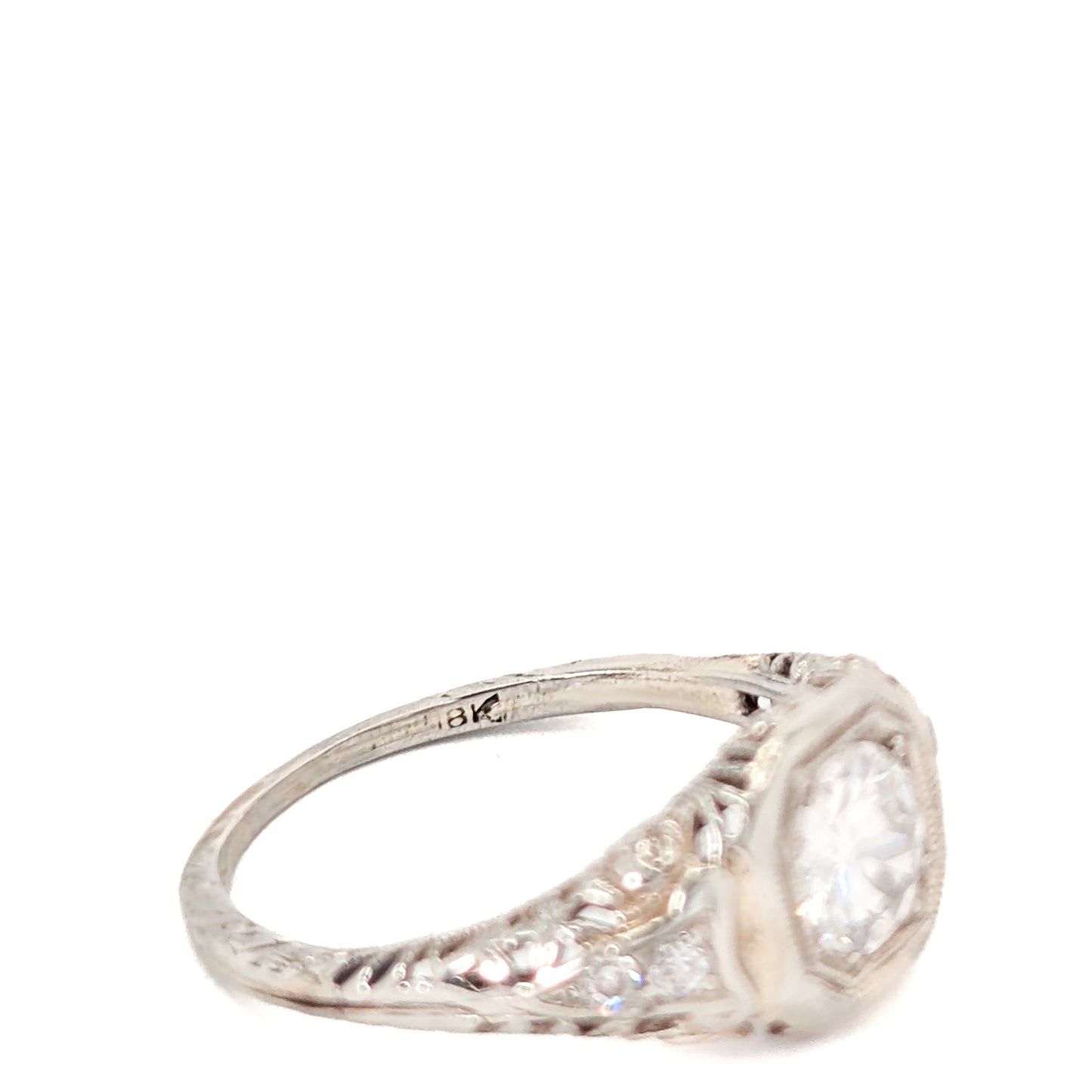 Antique Art Deco 18K White Gold Old European Cut Diamond Ring