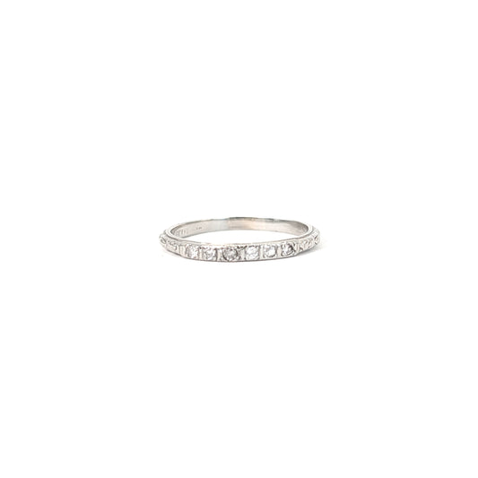 Antique 18K White Gold Diamond Band Ring – Engraved Diamond Ring