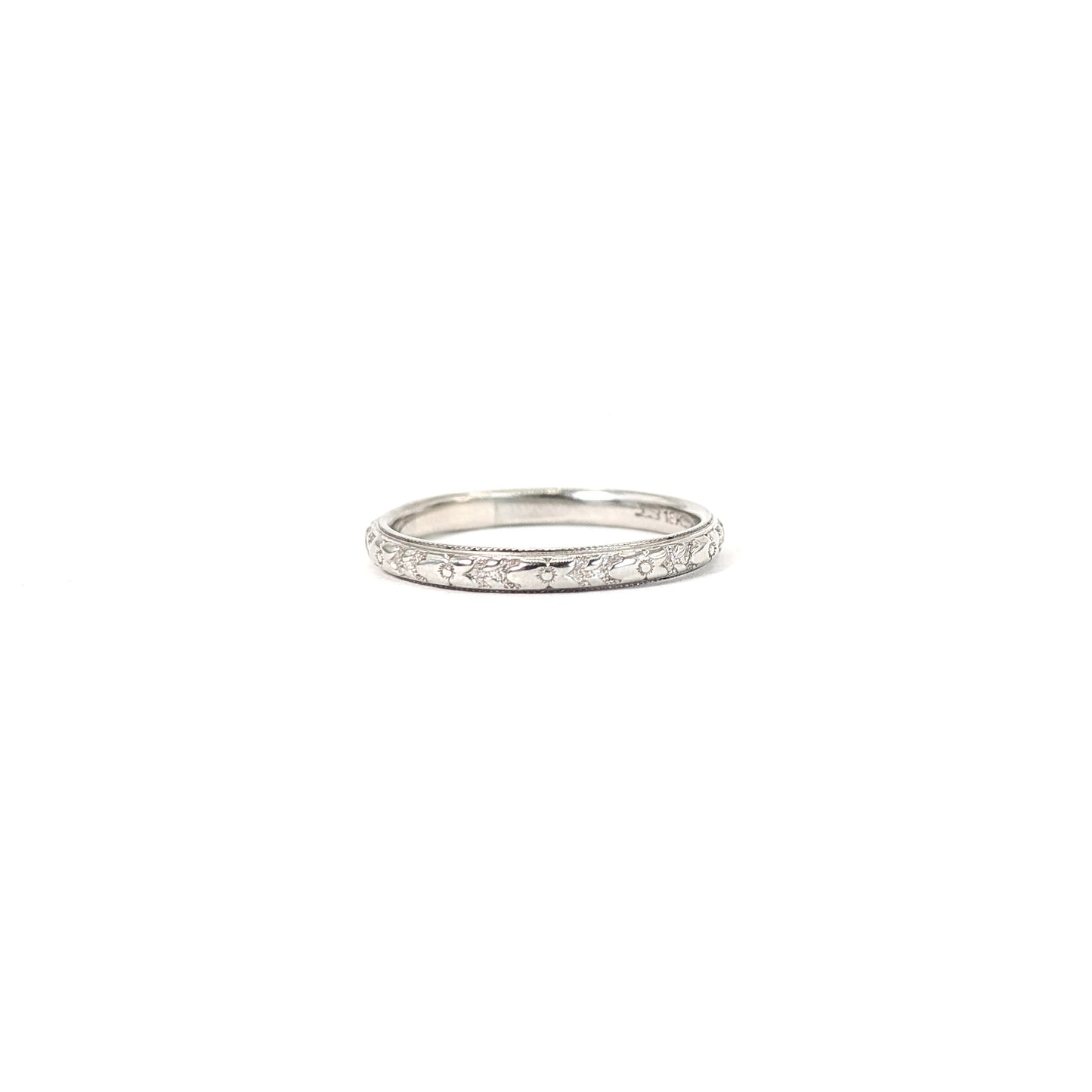 Art Deco 18K White Gold Lohengrin Engraved Band Ring