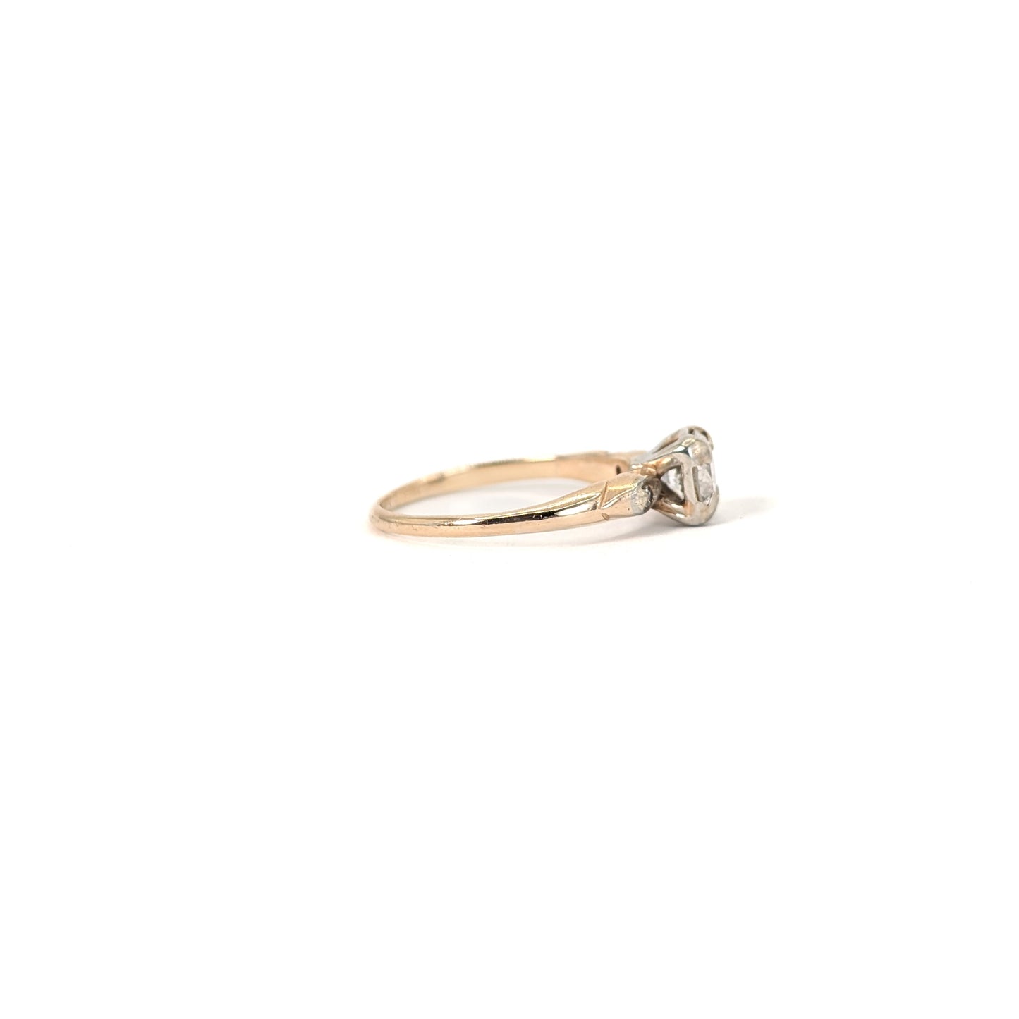 Antique 0.82 Carat Old European Cut Diamond Ring in 14K Two-Tone Gold