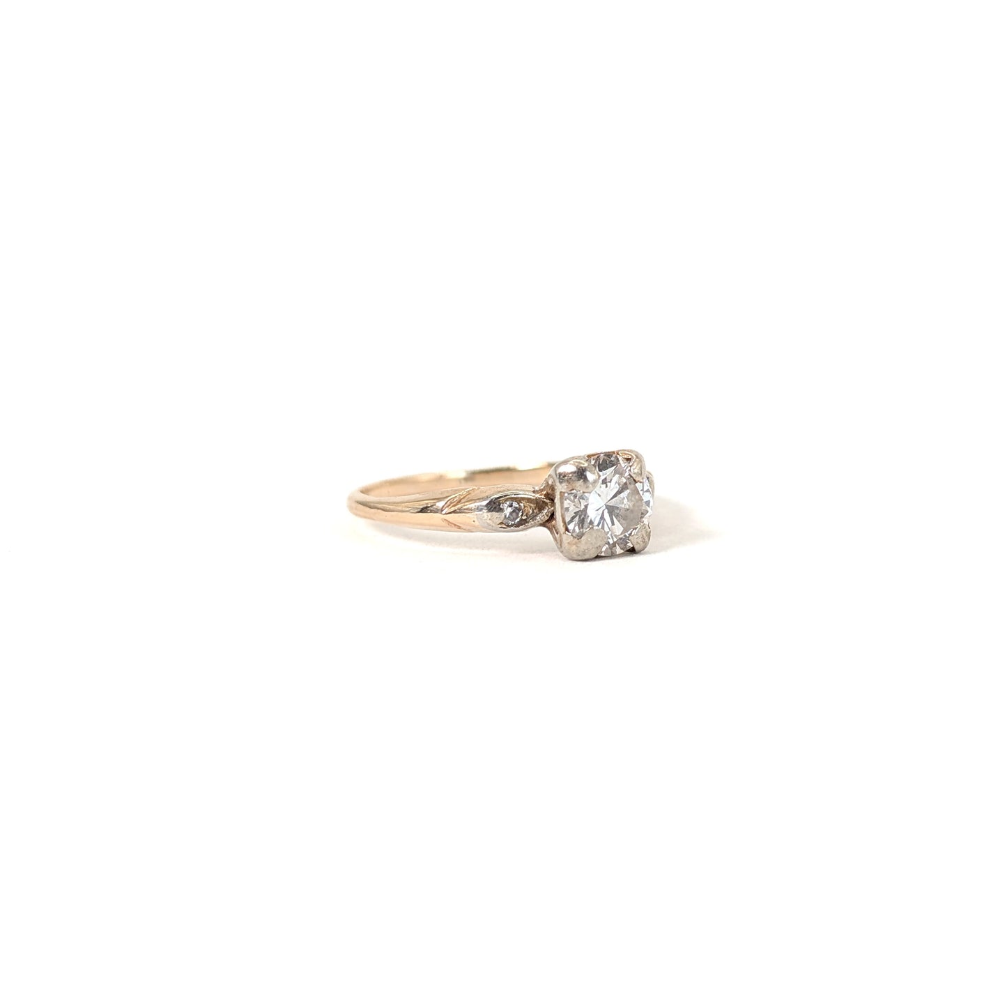 Antique 0.82 Carat Old European Cut Diamond Ring in 14K Two-Tone Gold