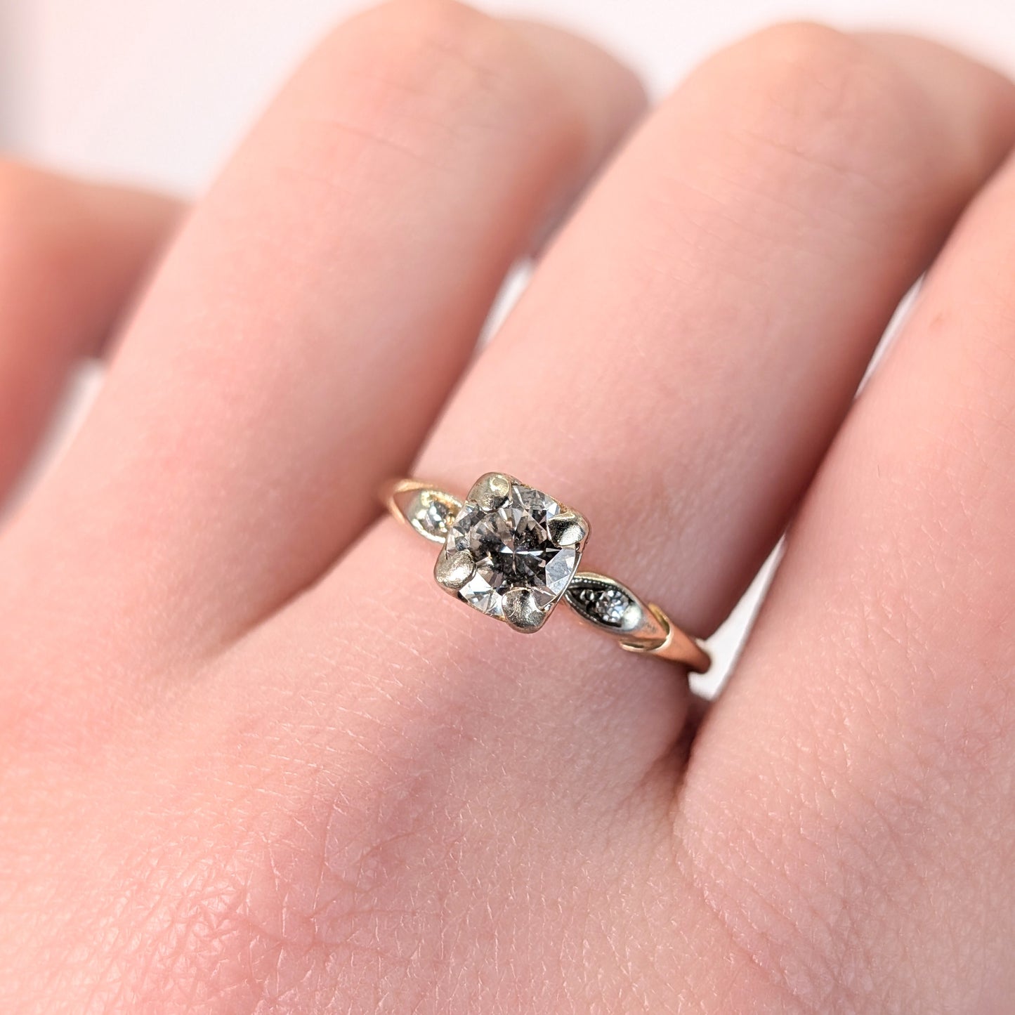Antique 0.82 Carat Old European Cut Diamond Ring in 14K Two-Tone Gold