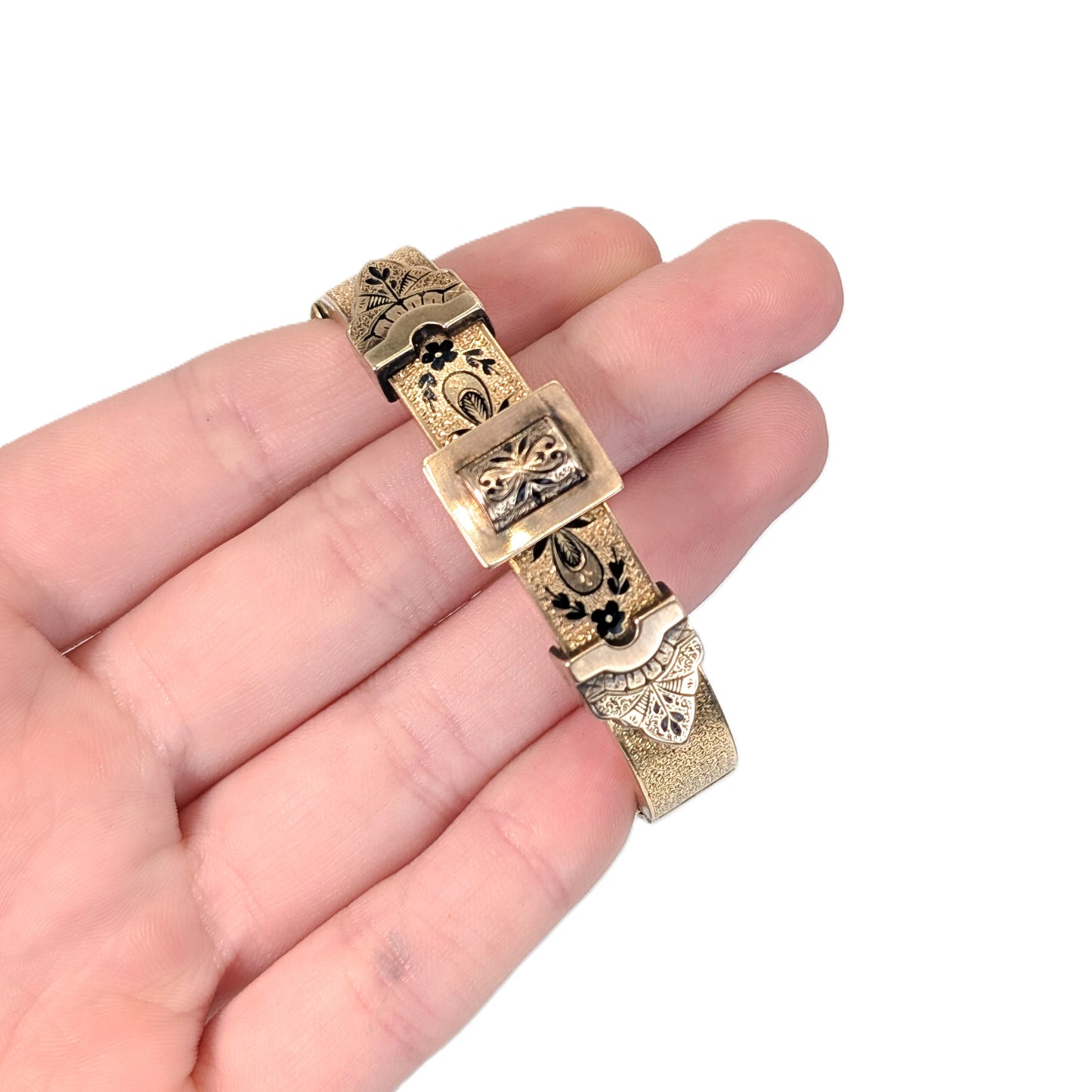 Antique 14K Gold Enamel Buckle Bracelet – 21.45 Grams